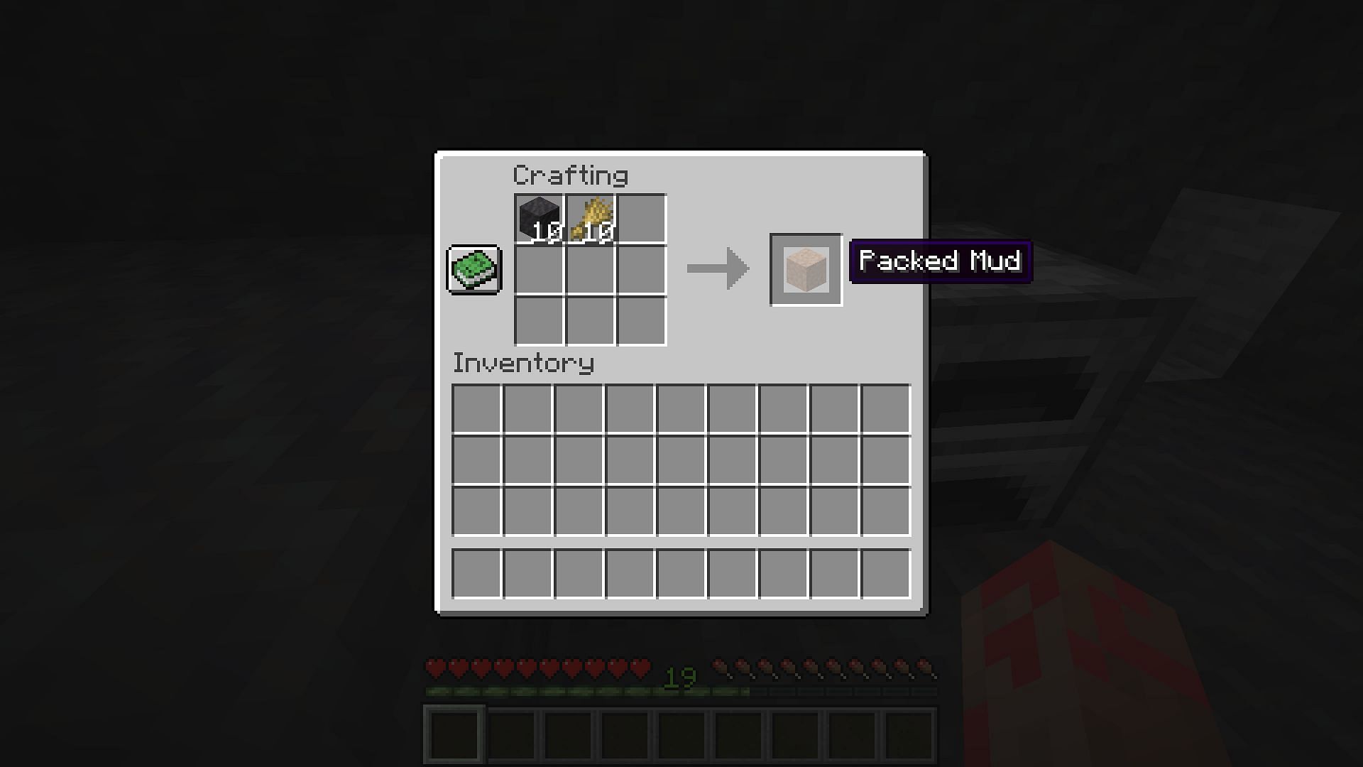 Packed mud crafting recipe (Image via Minecraft 1.19)