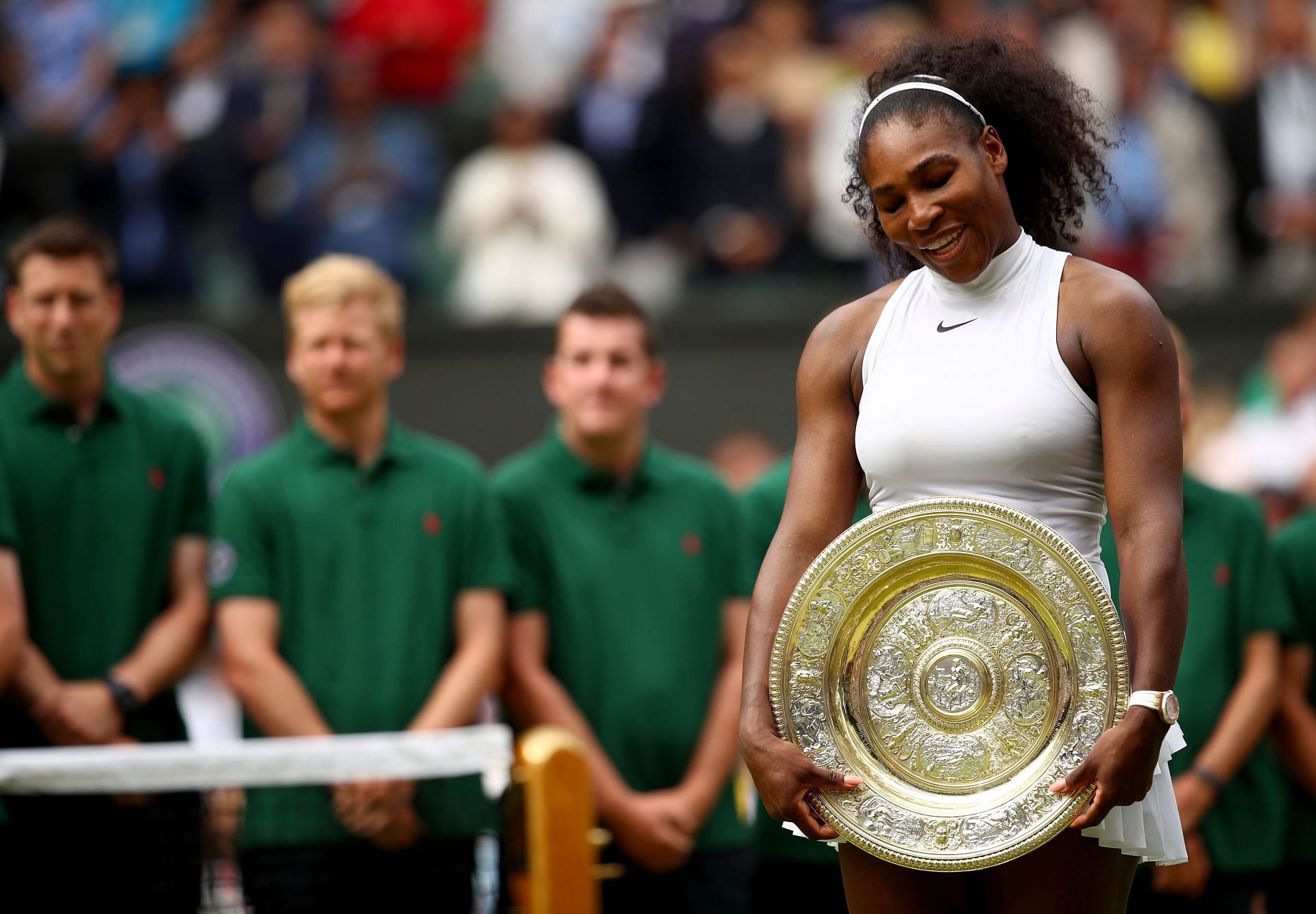 Serena Williams with the 2016 Wimbledon trophy