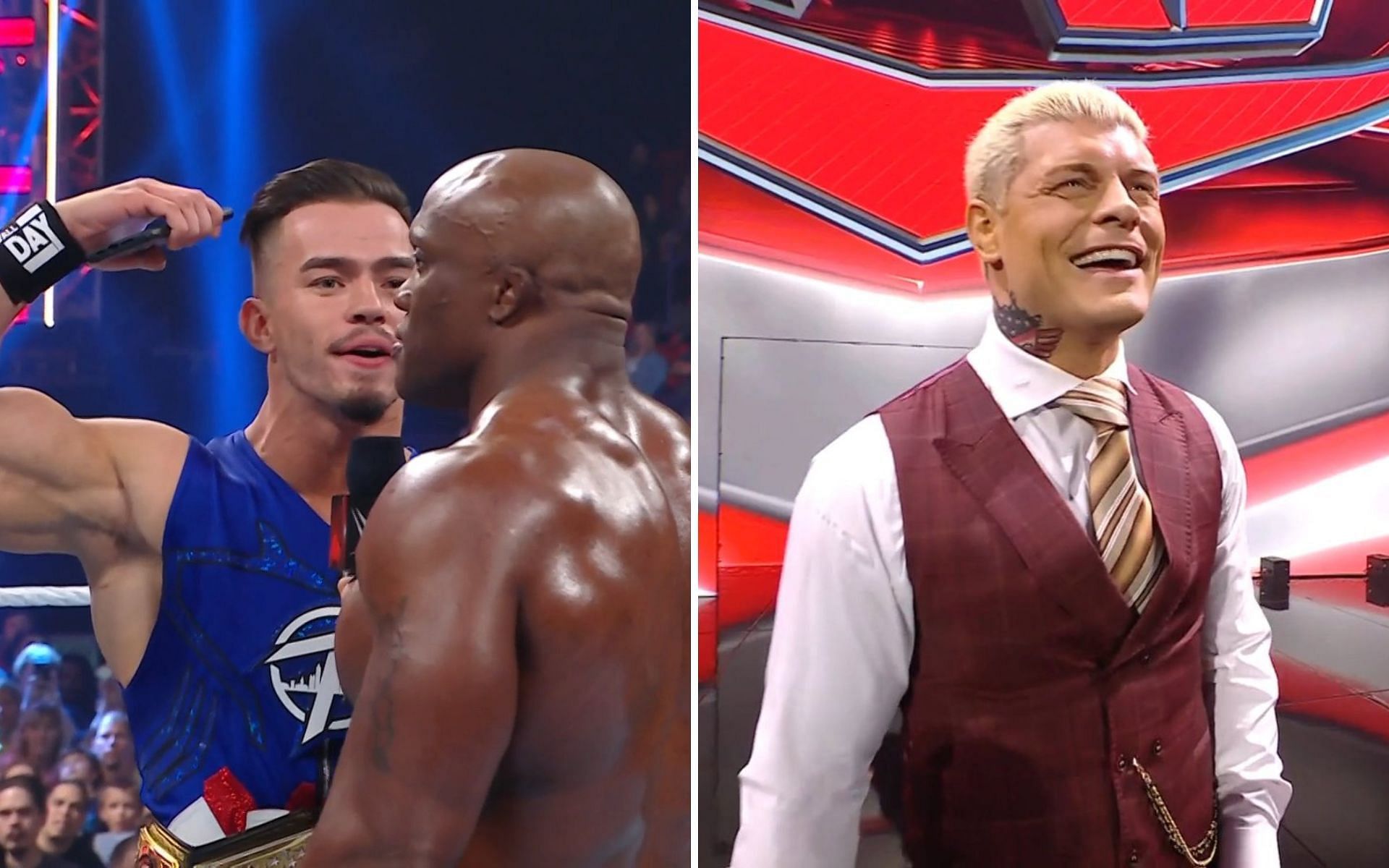 Theory took a bold step (left); Cody Rhodes didn&#039;t have a good night (right)