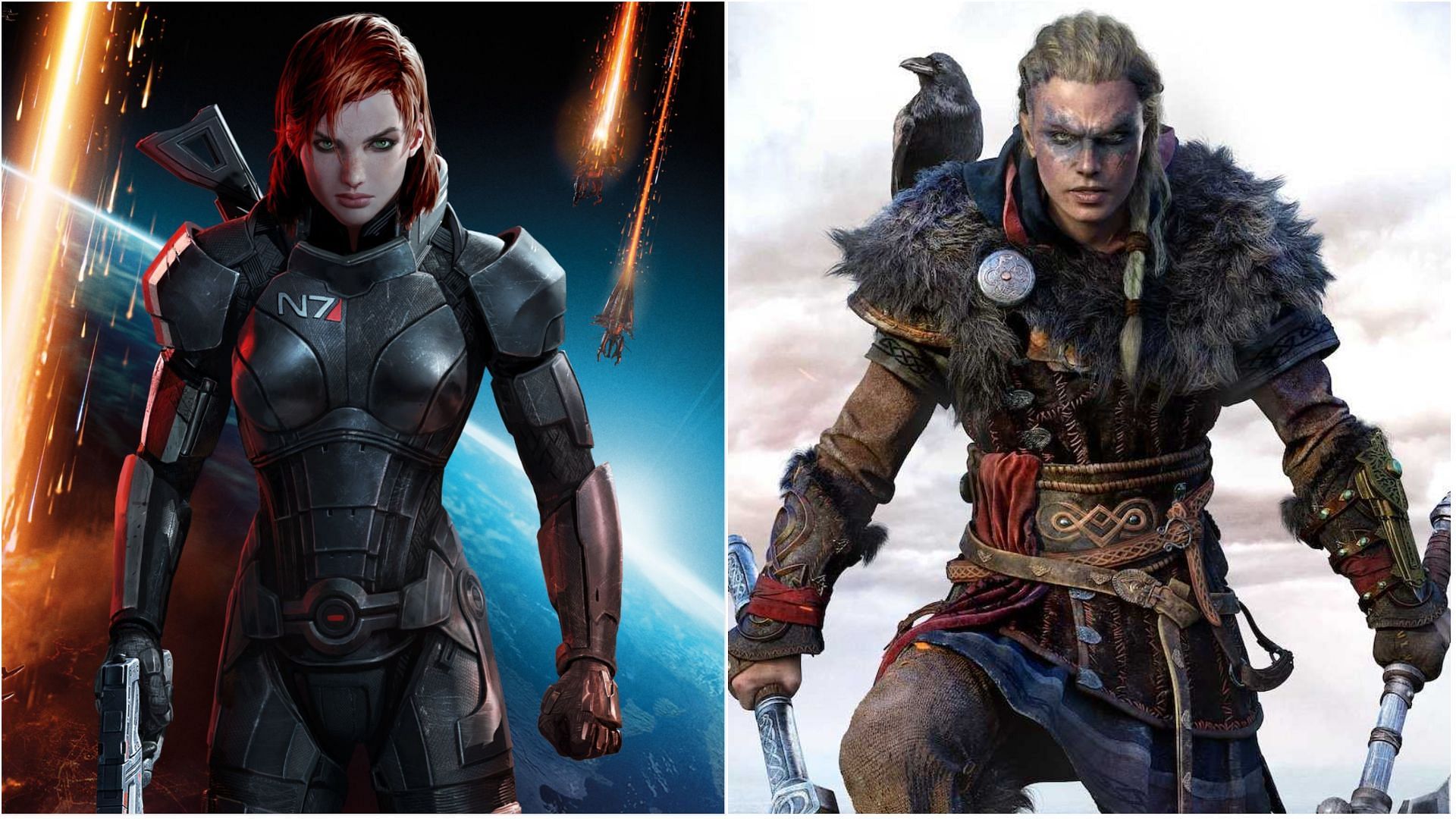 Two video games, one set in futuristic space and the other set in the historical past (Image via BioWare and Ubisoft)