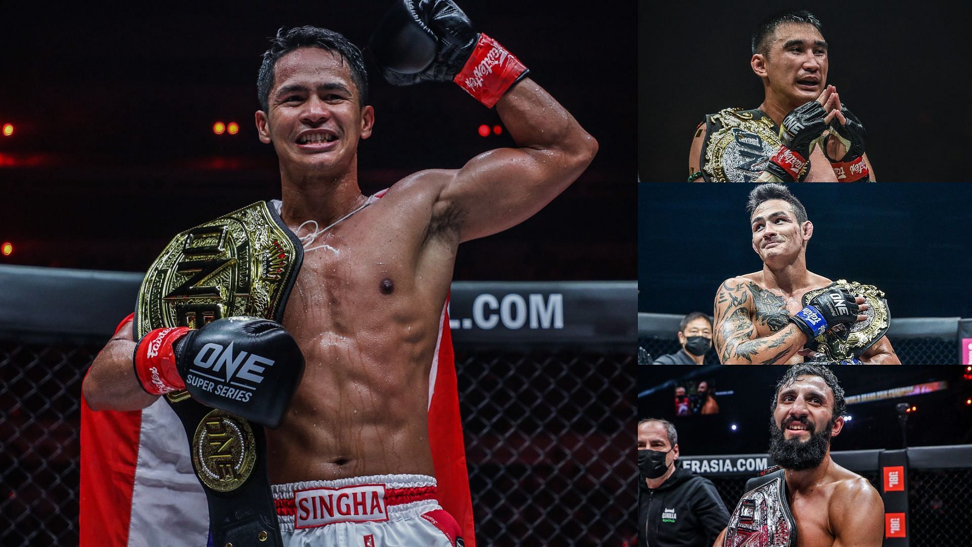 (left) Superbon Singha Mawynn, (top) Petchmorakot Petchyindee, (middle) Thanh Le, (bottom) Chingiz Allazov [Photo Credits: ONE Championship]