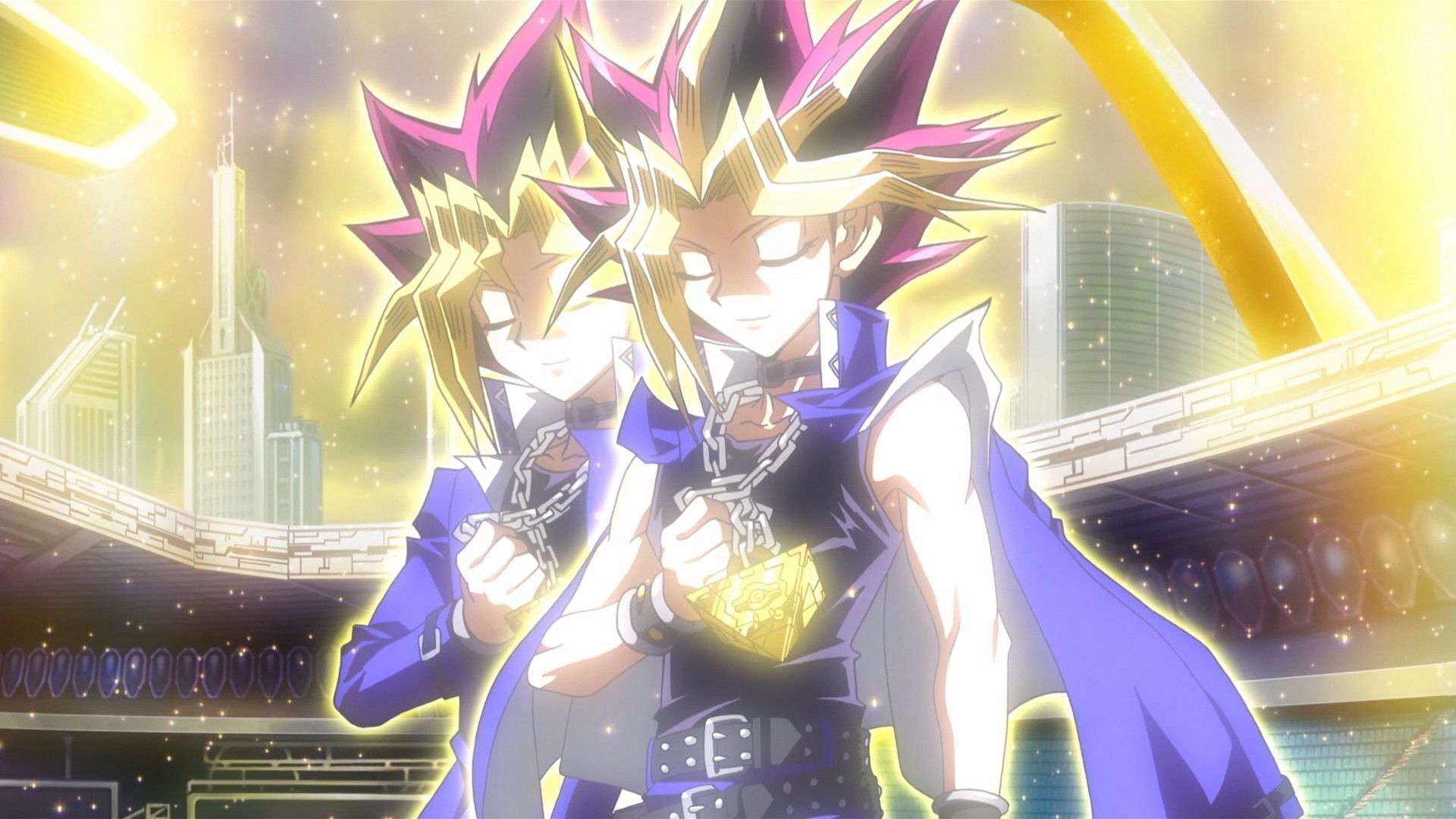 Yugi and Atem must share the same stylist (Image via Kasuki Takahashi/Shueisha, Viz Media, Yugioh! The Dark Side of Dimensions)