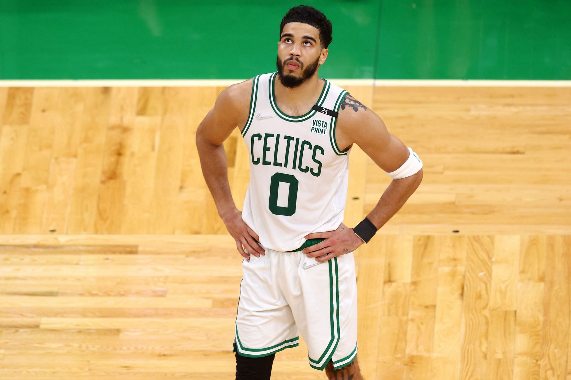 Jayson Tatum reacts to the final moments of Game 6