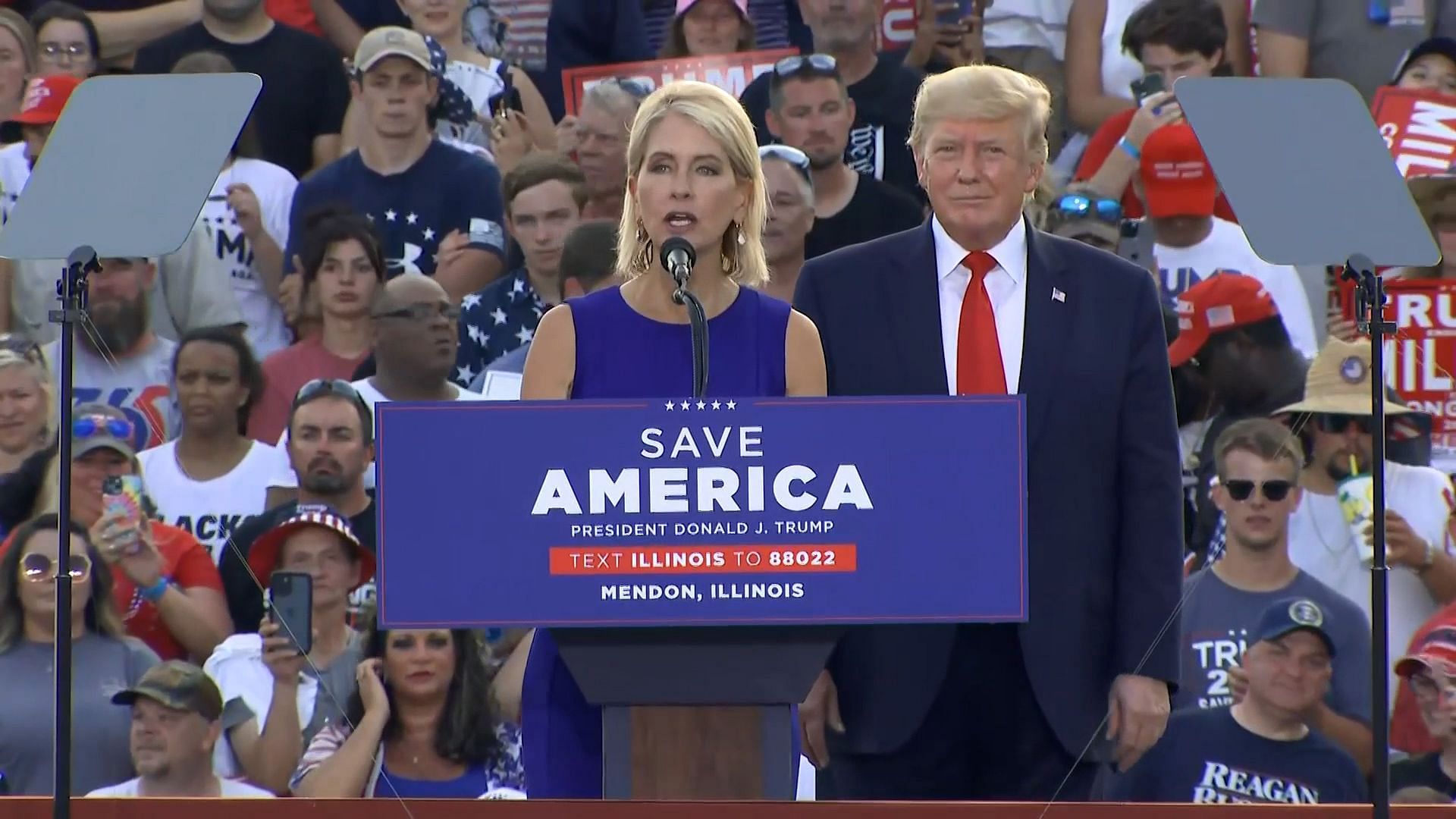 Rep. Mary Miller has been heavily criticized for her &quot;white life&quot; comments at the Save America Illinois rally (Image via NBC News)