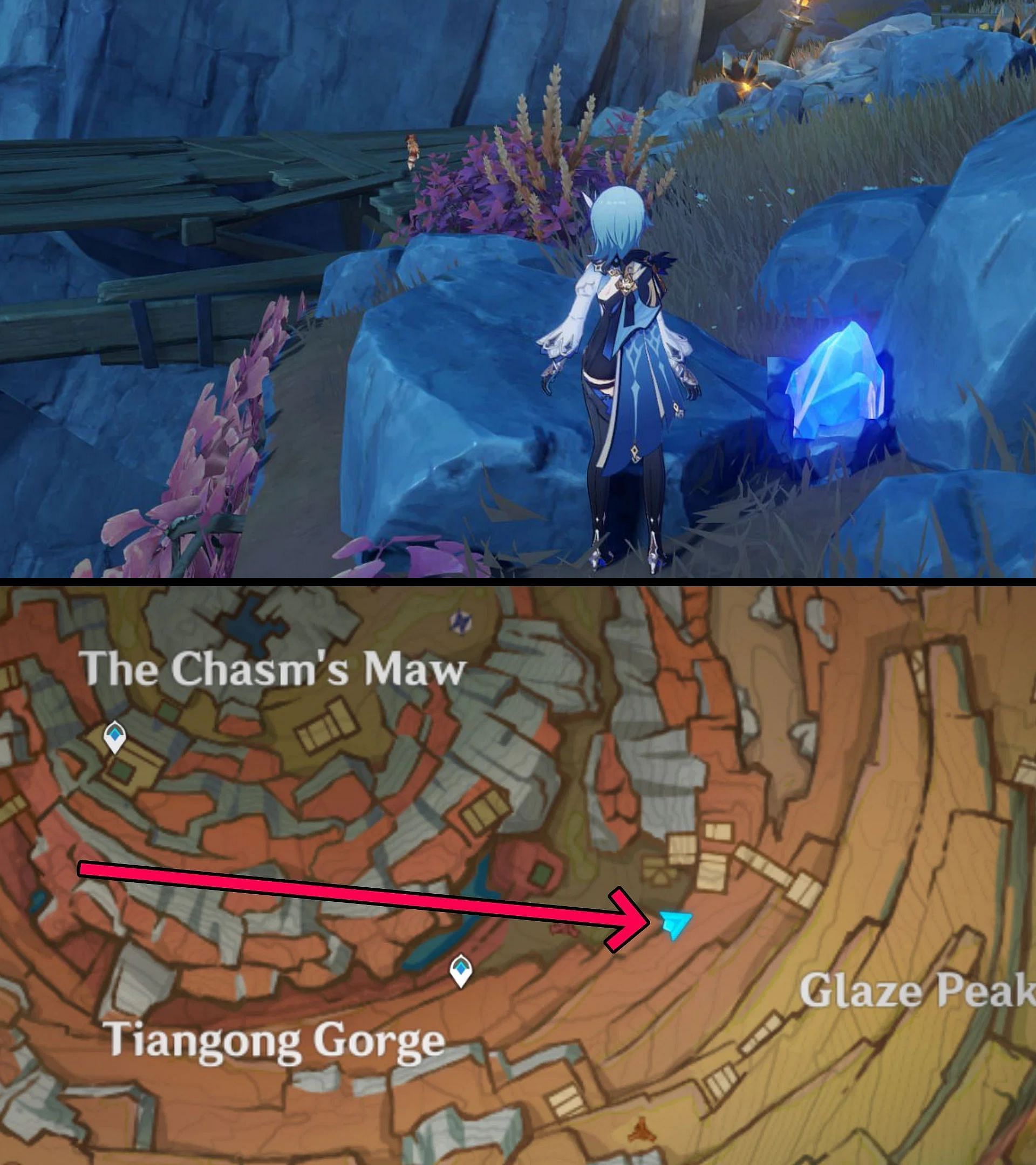 The seventh location, as it appears in the game and on the map (Image via HoYoverse)