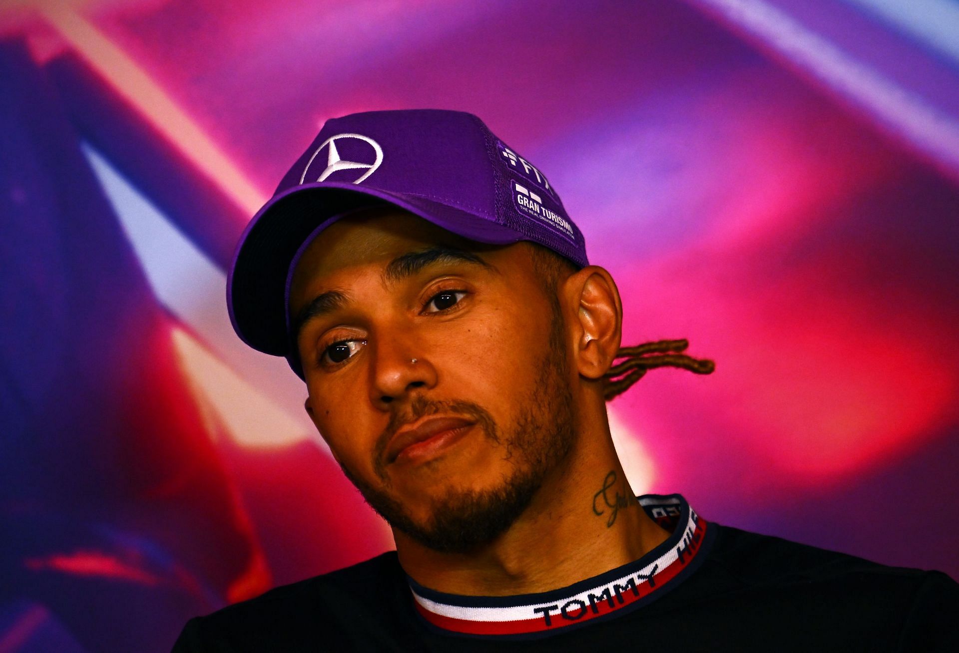 Lewis Hmailton speaks to the media after his P3 finish at the 2022 F1 Canadian GP. (Photo by Clive Mason/Getty Images)