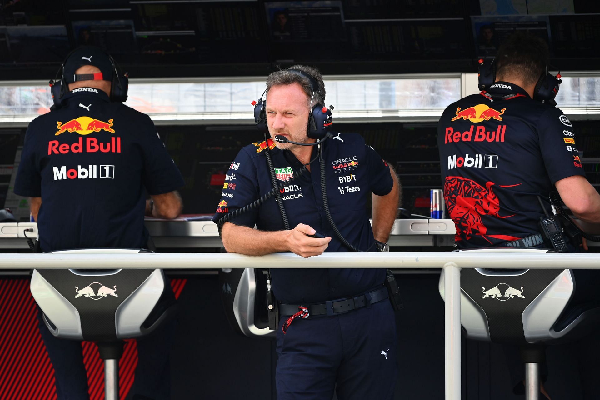 Red Bull team principal Christian Horner looks on in the pitlane during the 2022 F1 Canadian GP weekend (Photo by Dan Mullan/Getty Images)