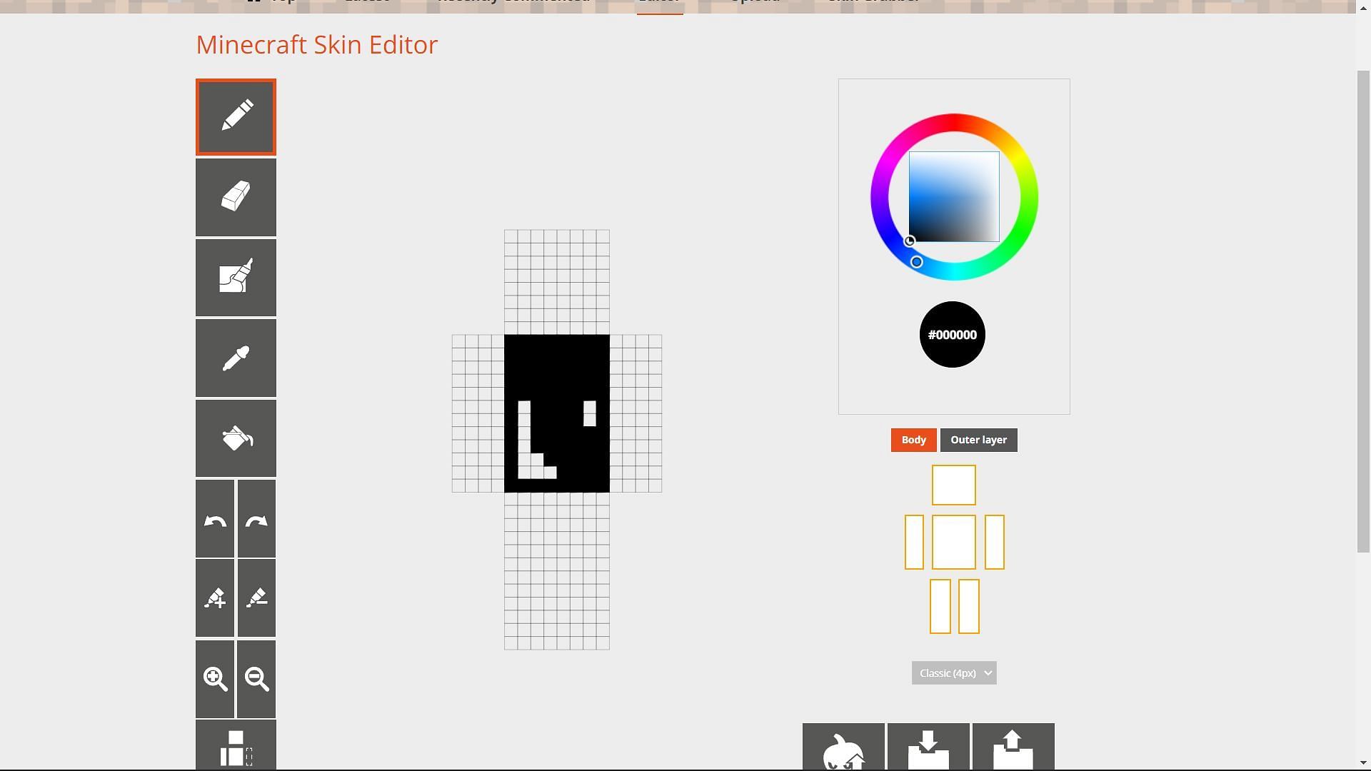 The skin maker allows complete customization for Minecraft 1.19 Java Edition skins (Image via Sportskeeda)