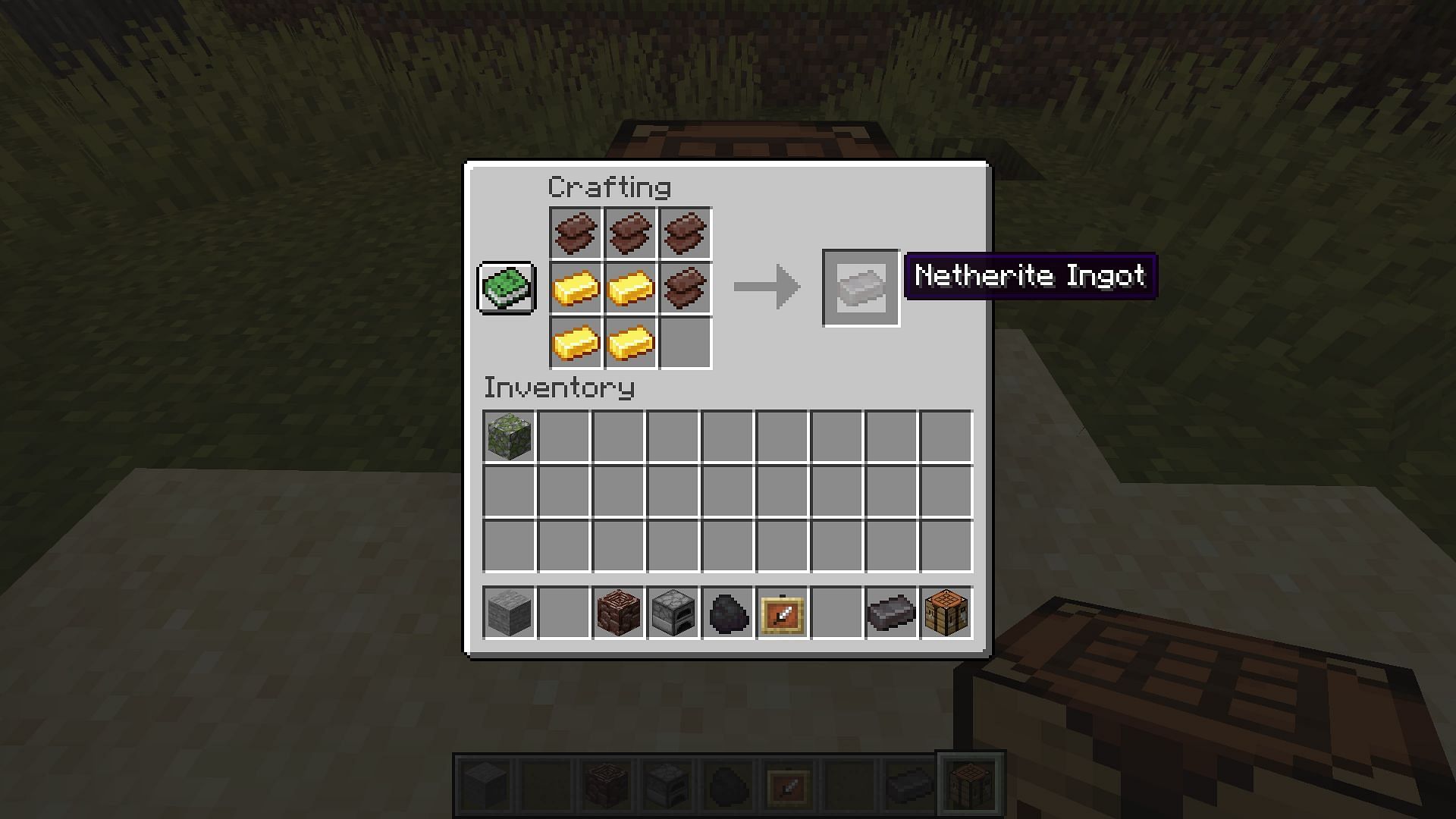 Four Netherite scraps and four gold ingots are needed to craft one Netherite ingot (Image via Minecraft 1.19)