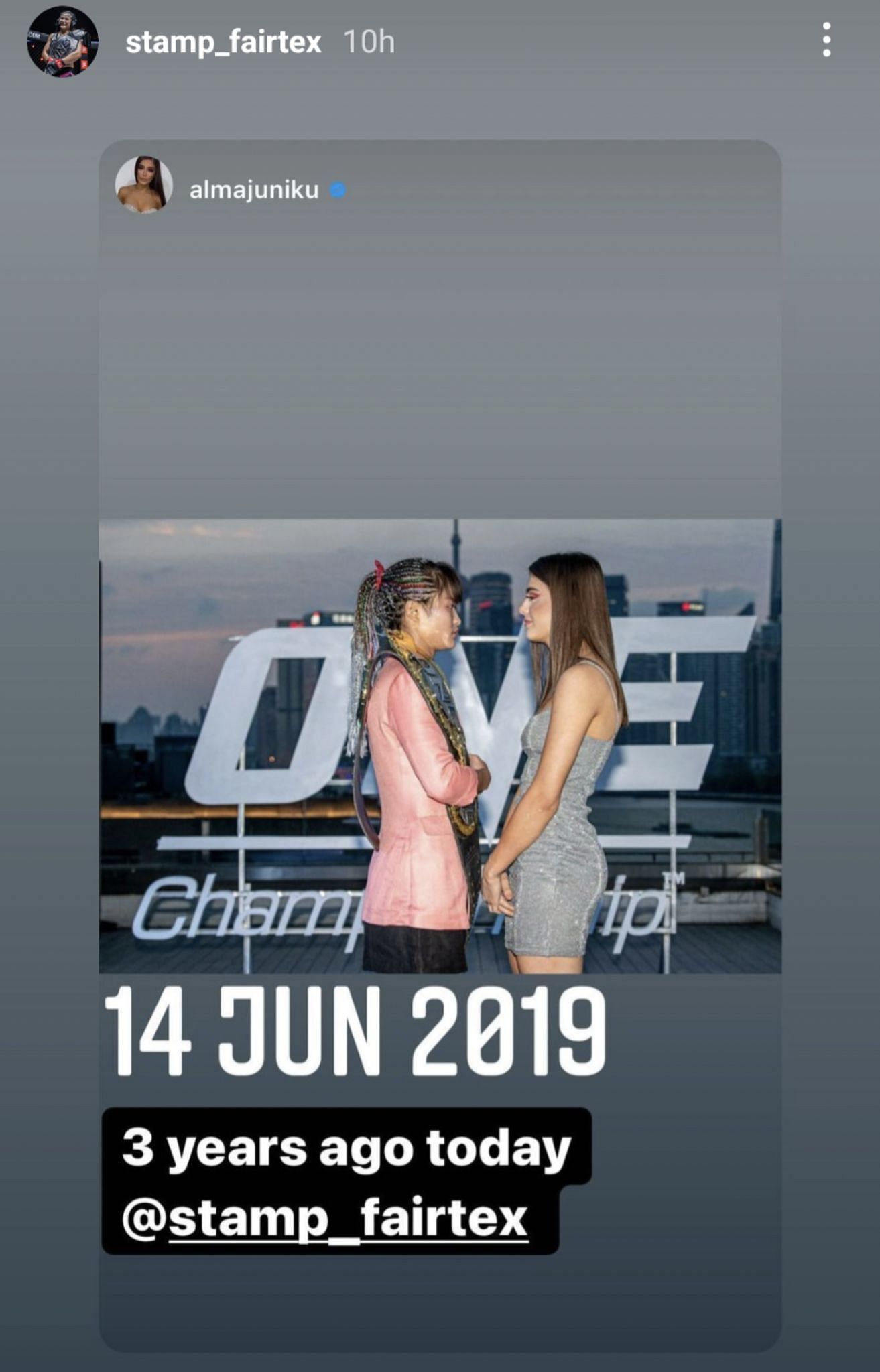@Stamp_Fairtex shares an image on her Instagram story