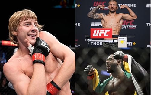 Paddy Pimblett (left), T.J. Dillashaw (top right), and Aljamain Sterling (bottom right) [Images courtesy of @theUFCbaddy Instagram and Getty]