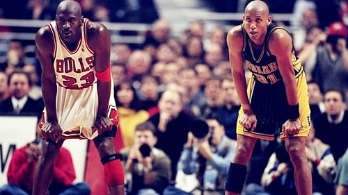 Michael Jordan and Reggie Miller. (Photo: Sporting News)