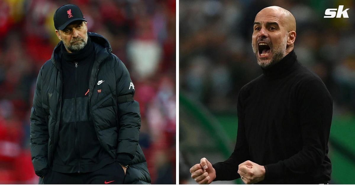 [L-to-R] Liverpool boss Jurgen Klopp and Manchester City manager Pep Guardiola.