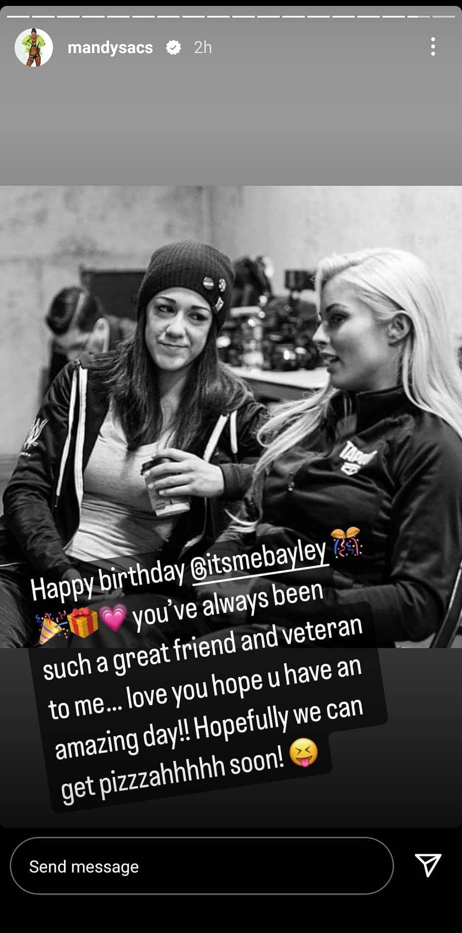 Mandy&#039;s birthday message for Bayley