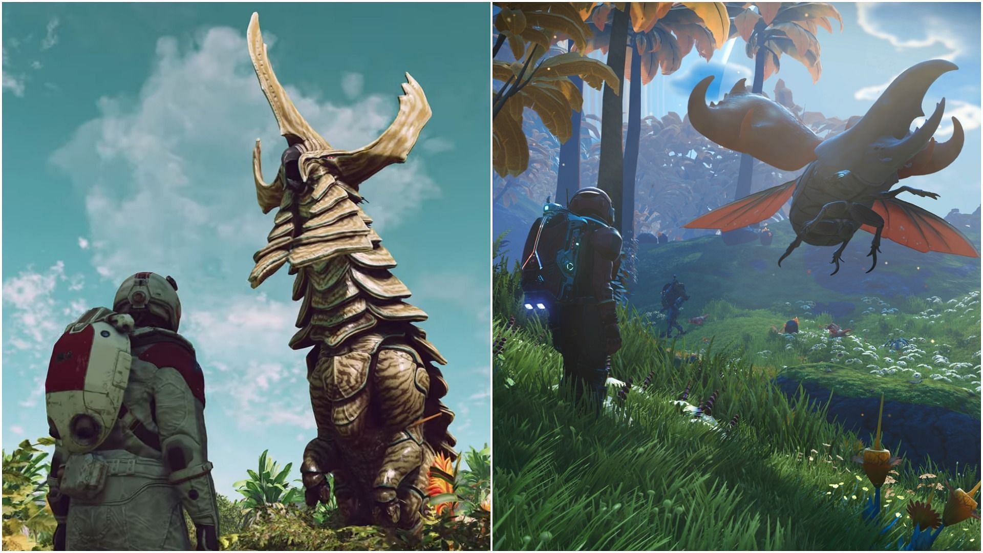 Both games let players explore alien worlds inhabiting mysterious lives (Image via Bethesda and Hello Games)