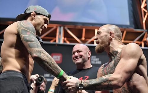 Dustin Poirier and Conor McGregor ahead of UFC 257