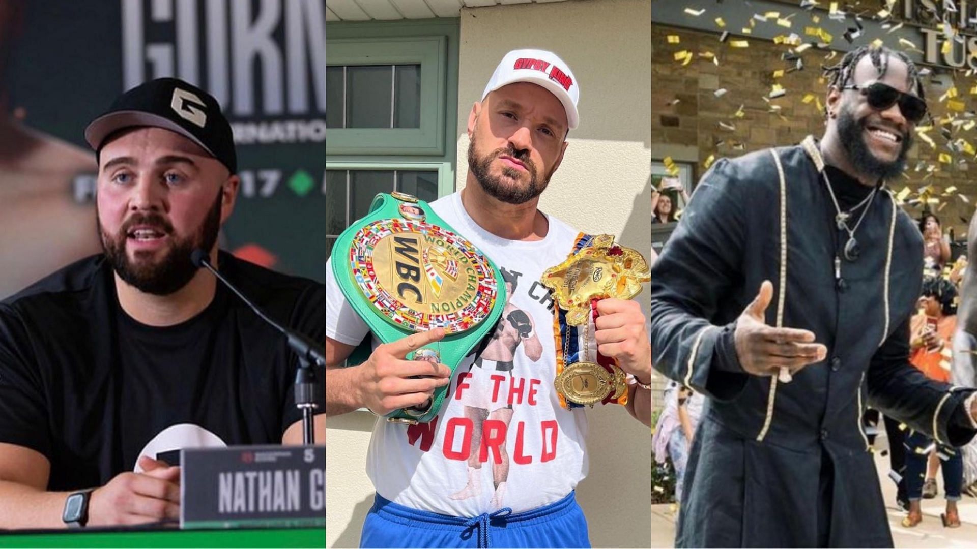 Nathan Gorman (left, @nathangorman96), Tyson Fury (center, @tysonfury), Deontay Wilder (right, @bronzebomber) [images courtesy of Instagram]