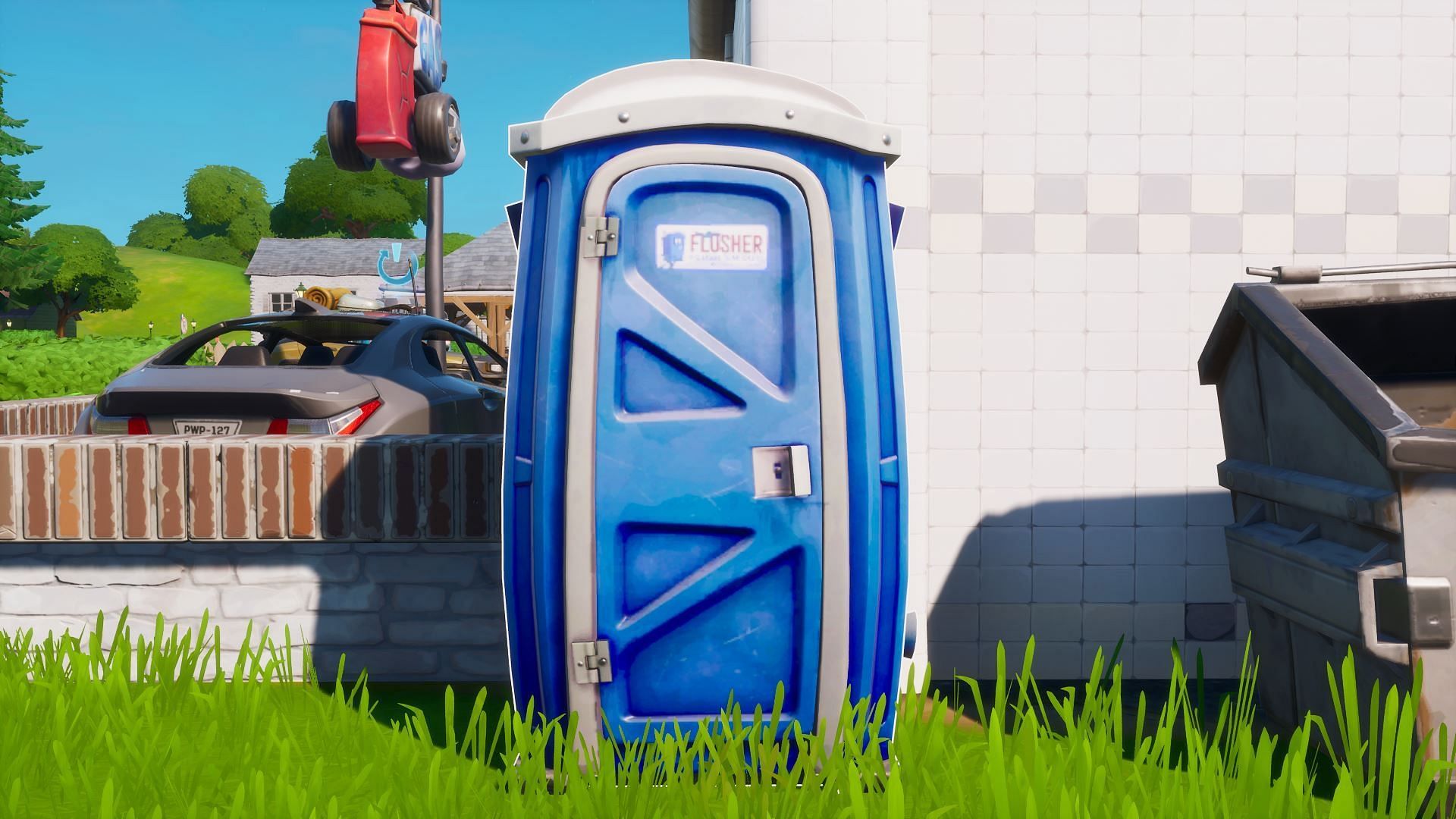 Hiding in a Dumpster and Flusher in Fortnite (Image via Epic Games)