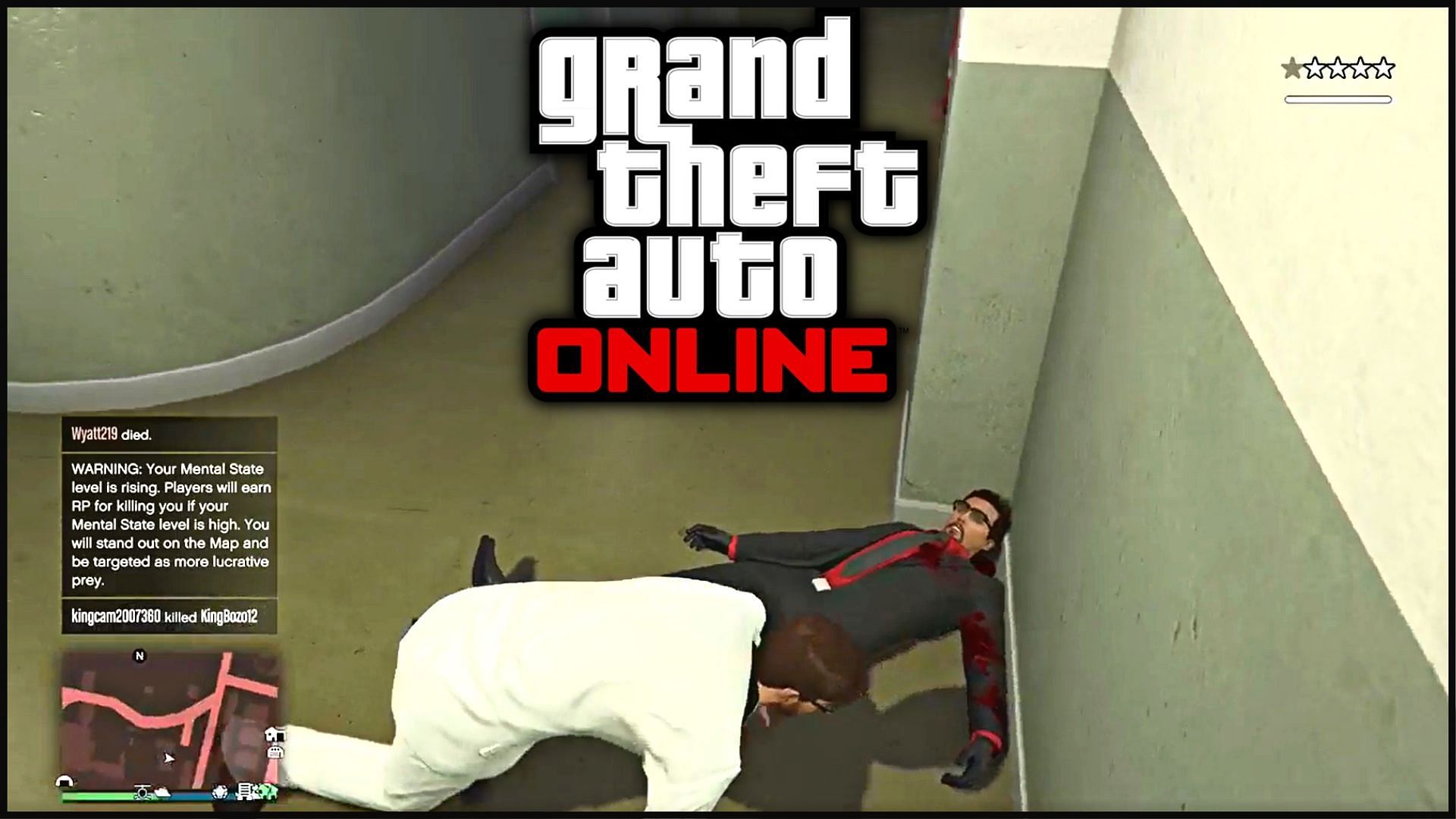 A screenshot of the GTA Online gameplay video where the player looks like tackling another player (Image via u/Kingcamgaming)