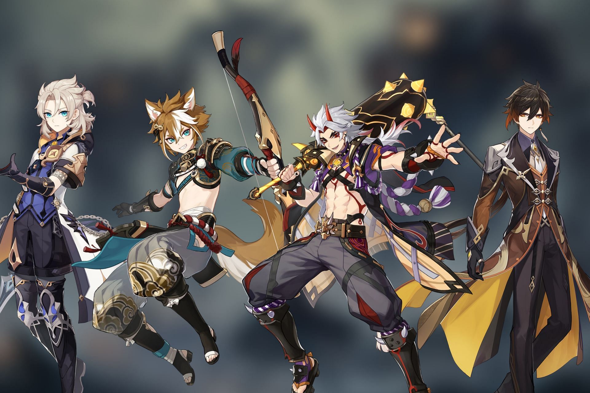 Albedo, Gorou, Zhongli, and Arataki Itto (Image via HoYoverse)