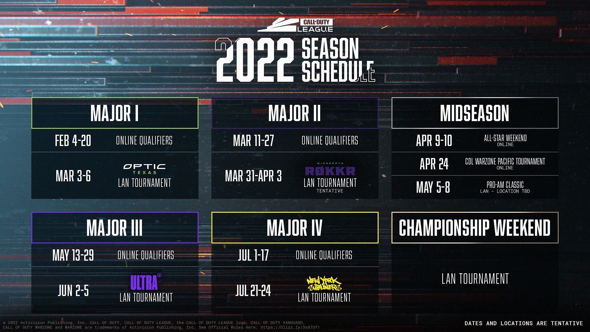 The whole schedule for Call of Duty League 2022 (Image via CallofDutyLeague)