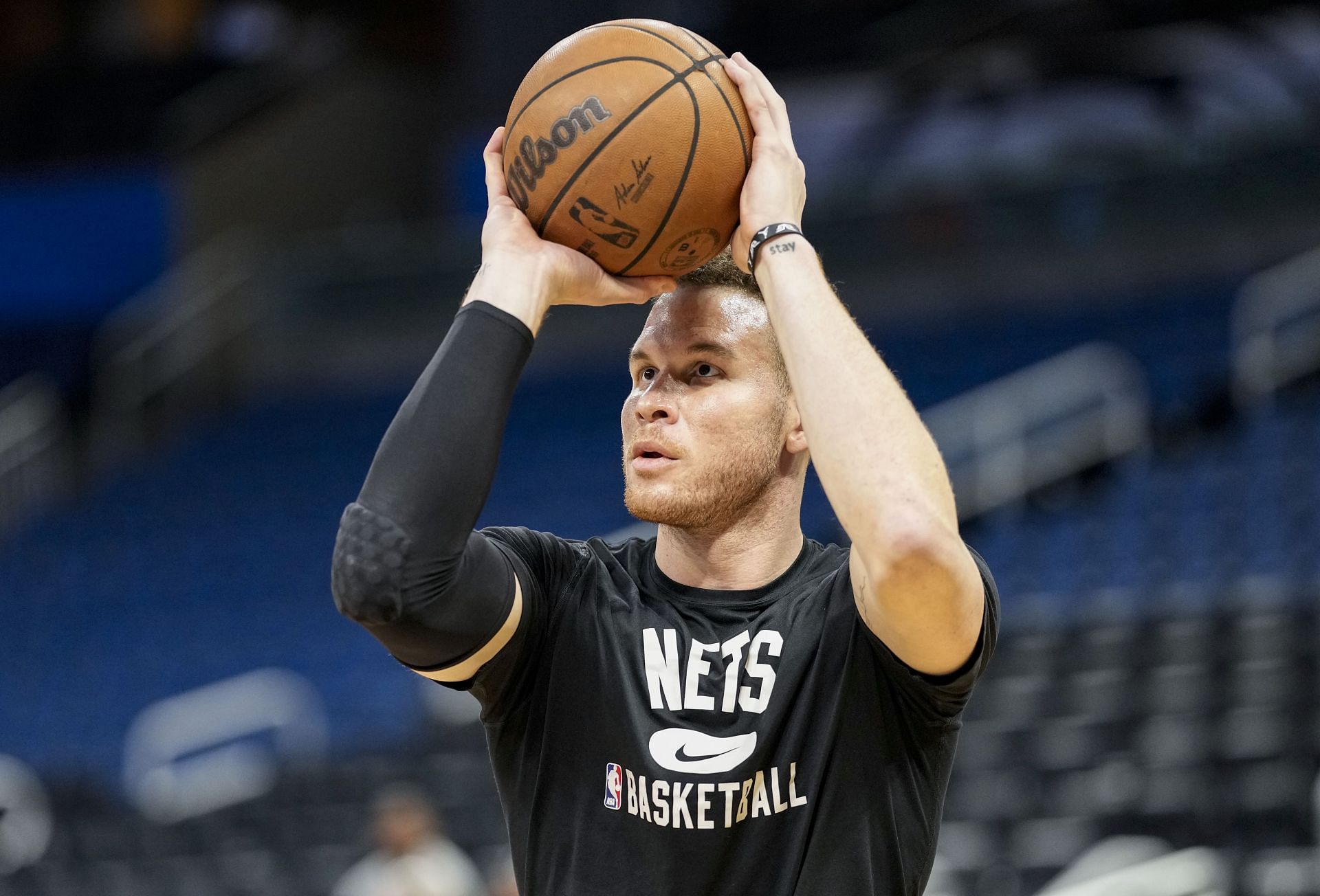 Blake Griffin of the Brooklyn Nets warms up