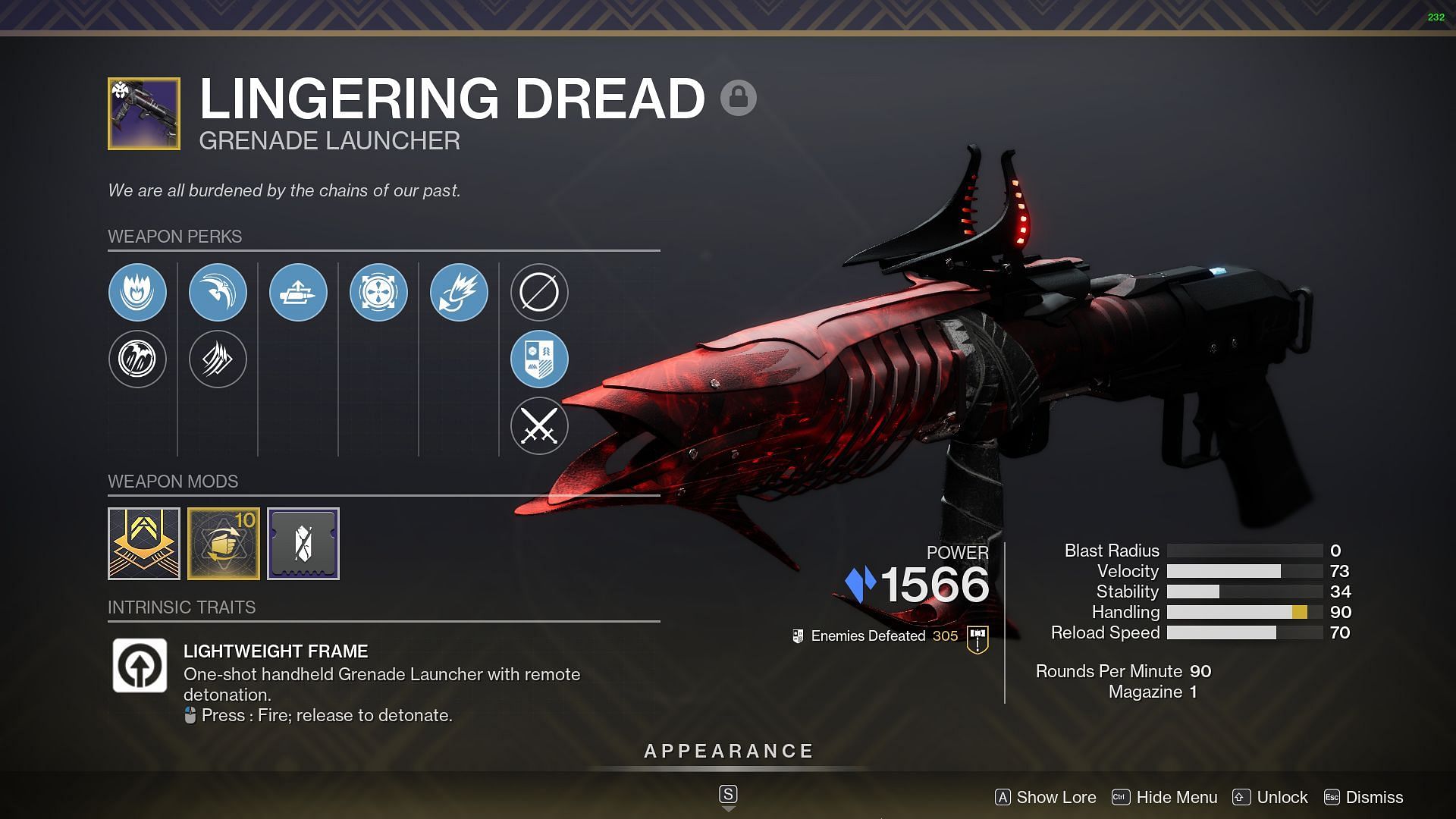 Lingering Dread with Blinding Grenades perk (Image via Destiny 2)