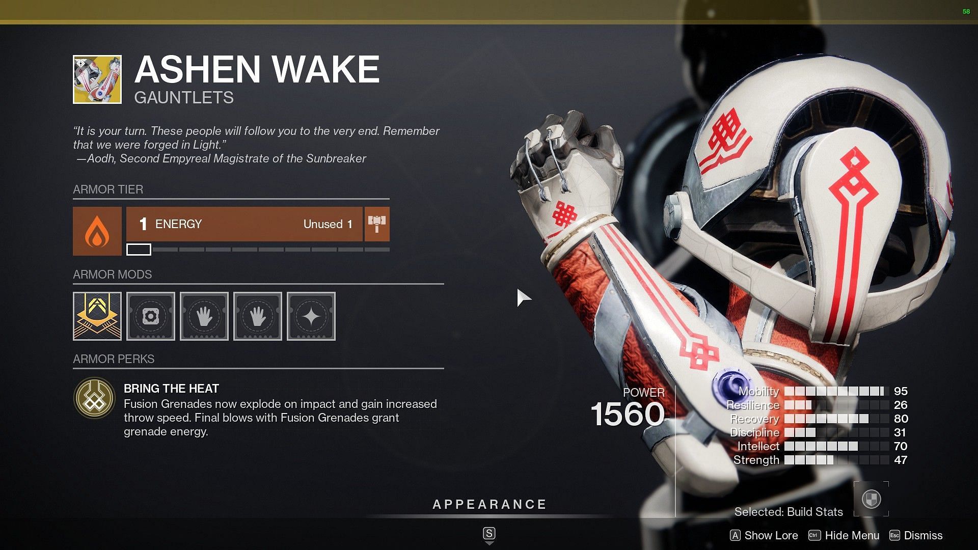 Ashen Wake Exotic gauntlet this week in Xur for titans (Image via Destiny 2)