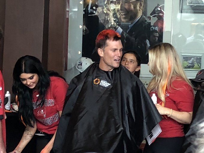 Tom Brady dyes hair red, orange for pediatric cancer cause