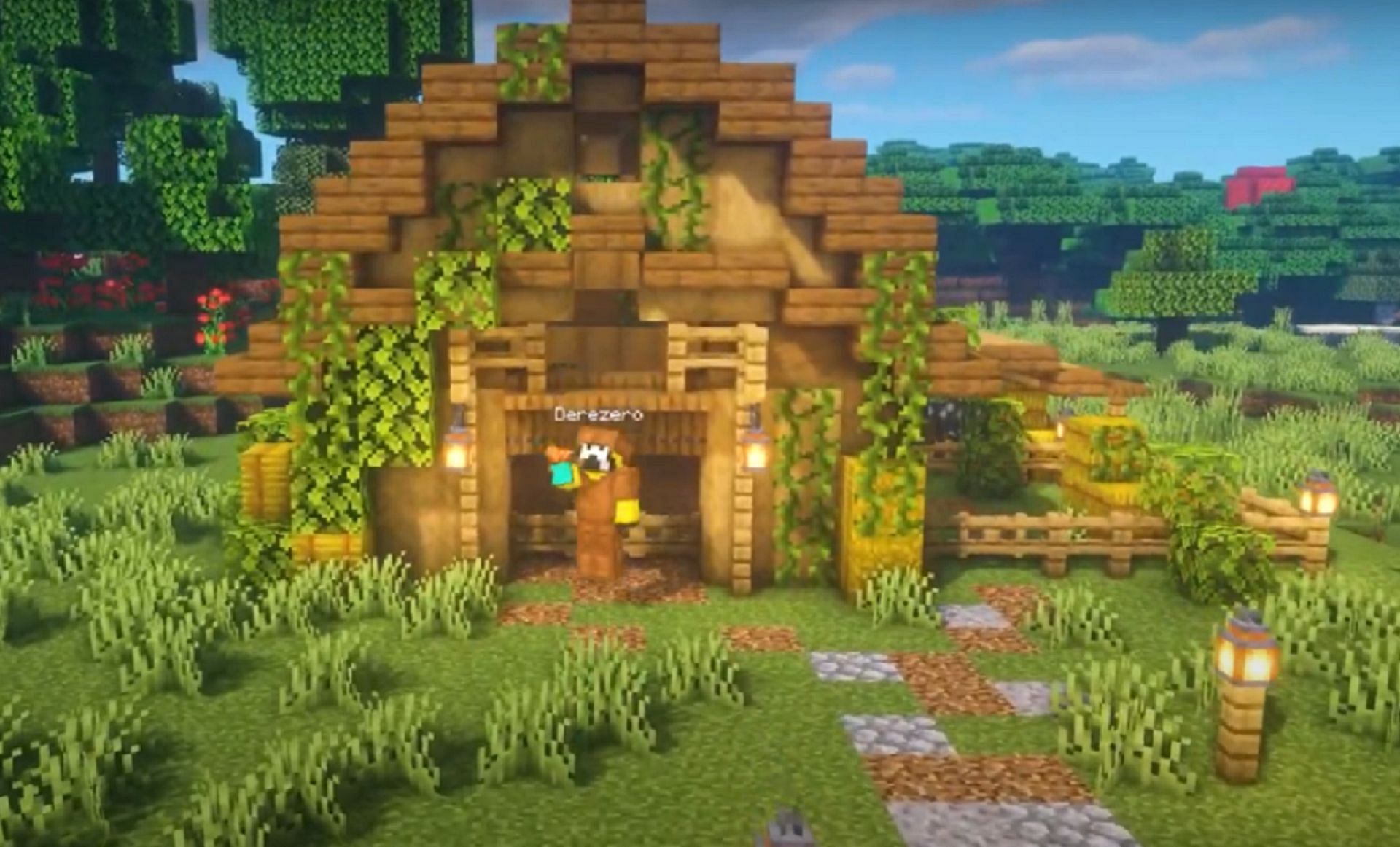 A barn build can stand to improve with a little greenery (Image via WalkTheWaffle/YouTube)