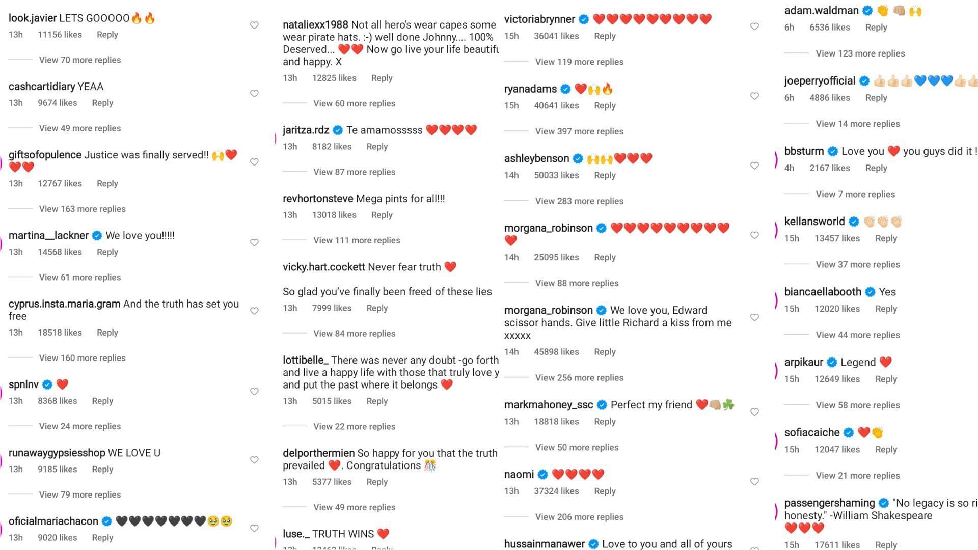 Fans and celebrities' reactions to Johnny Depp's post-verdict statement (Image via johnnydepp/Instagram)