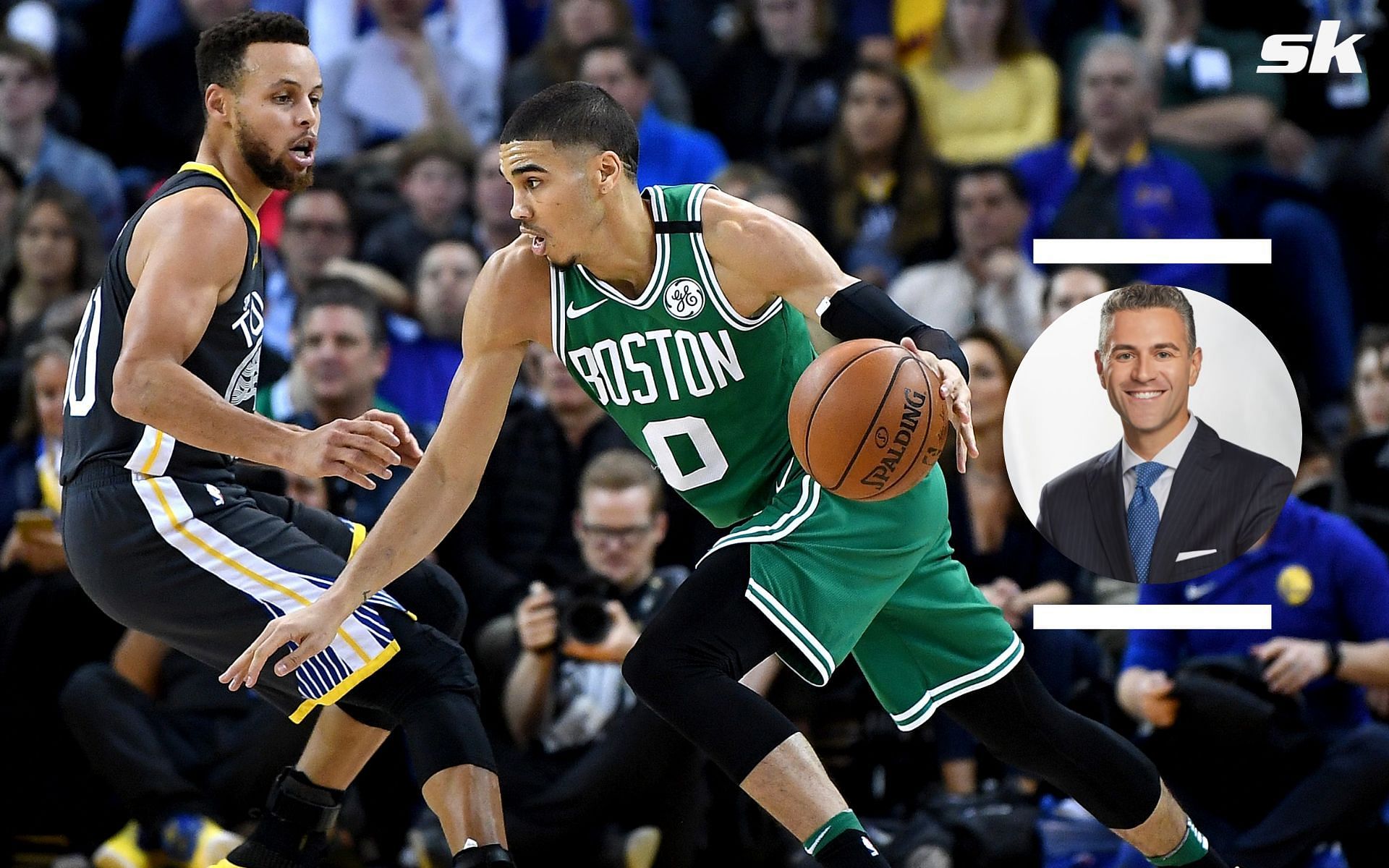 Boston Celtics&#039; Jayson Tatum in action against Golden State Warriors&#039; Steph Curry