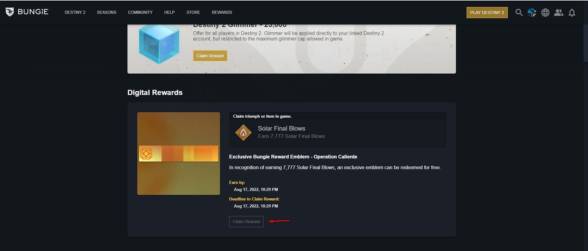 Here&#039;s where Guardians can claim this emblem from the Bungie rewards page (Screenshot by Sportskeeda)