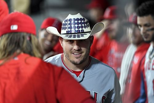 Mike Trout dons the home run hat, Los Angeles Angels v Seattle Mariners.