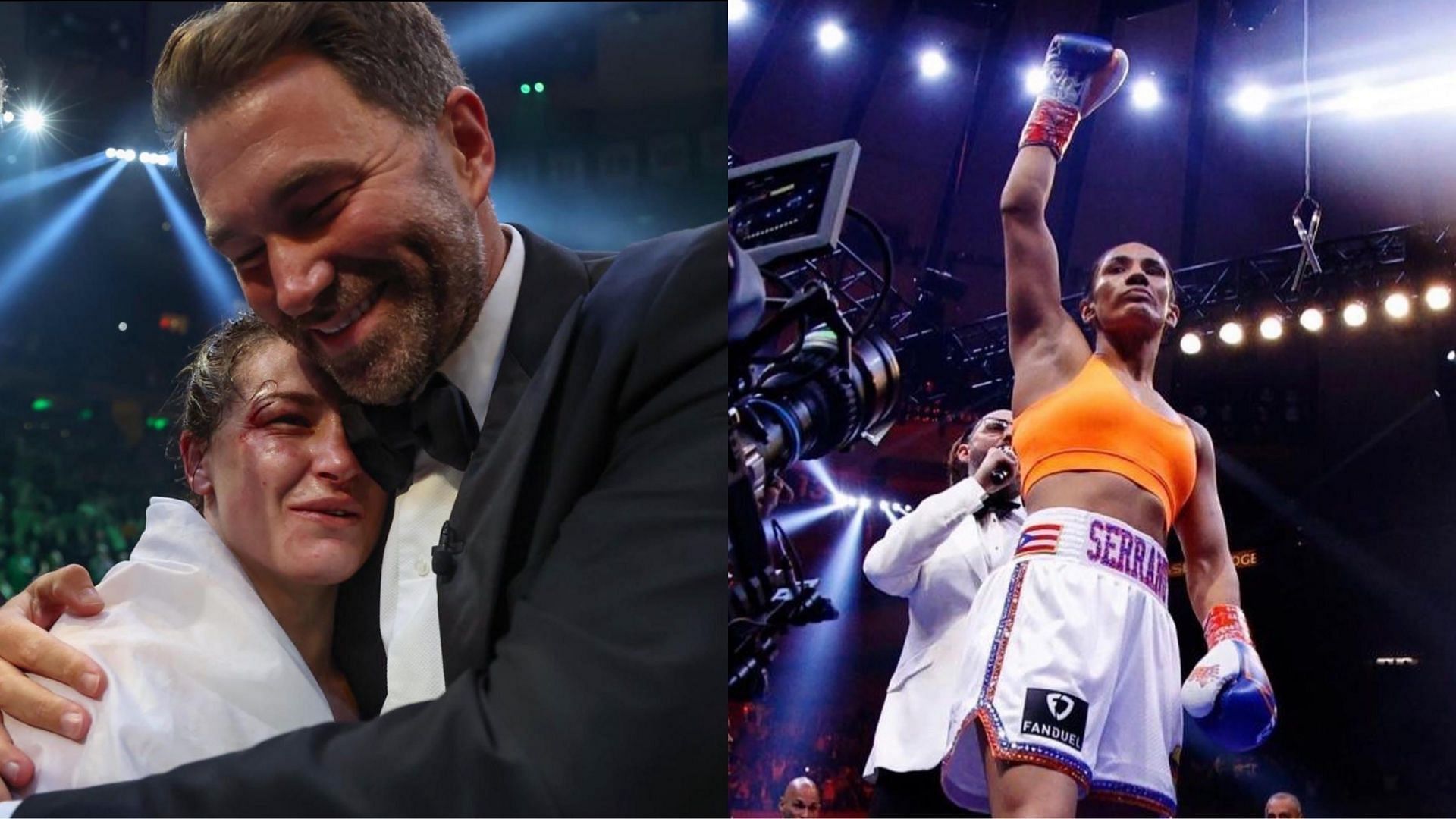 Katie Taylor and Eddie Hearn (left, @eddiehearn), Amanda Serrano (right, @serranosisters) [Images courtesy of Instagram]