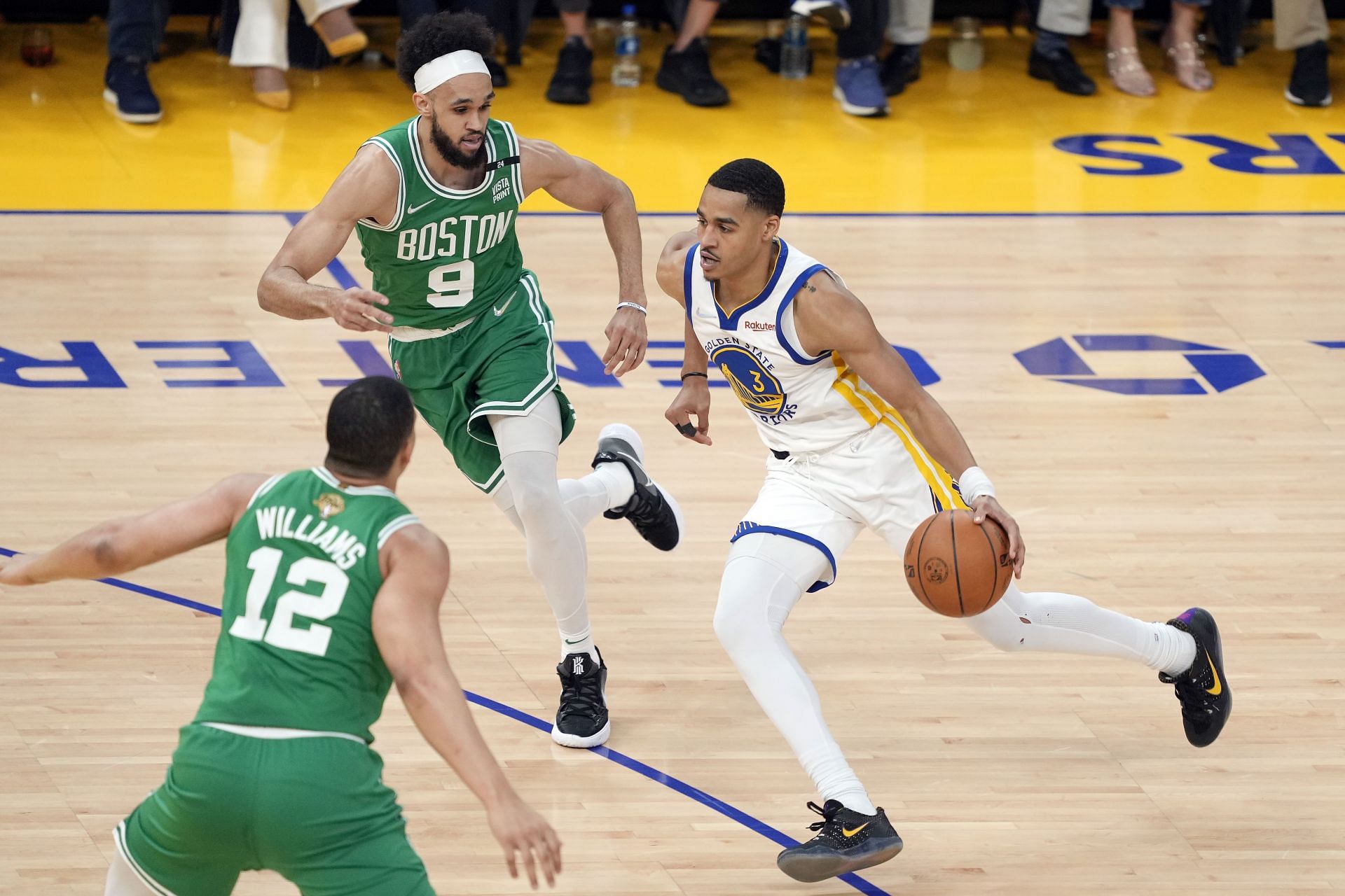 Jordan Poole in action in the 2022 NBA Finals - Game One