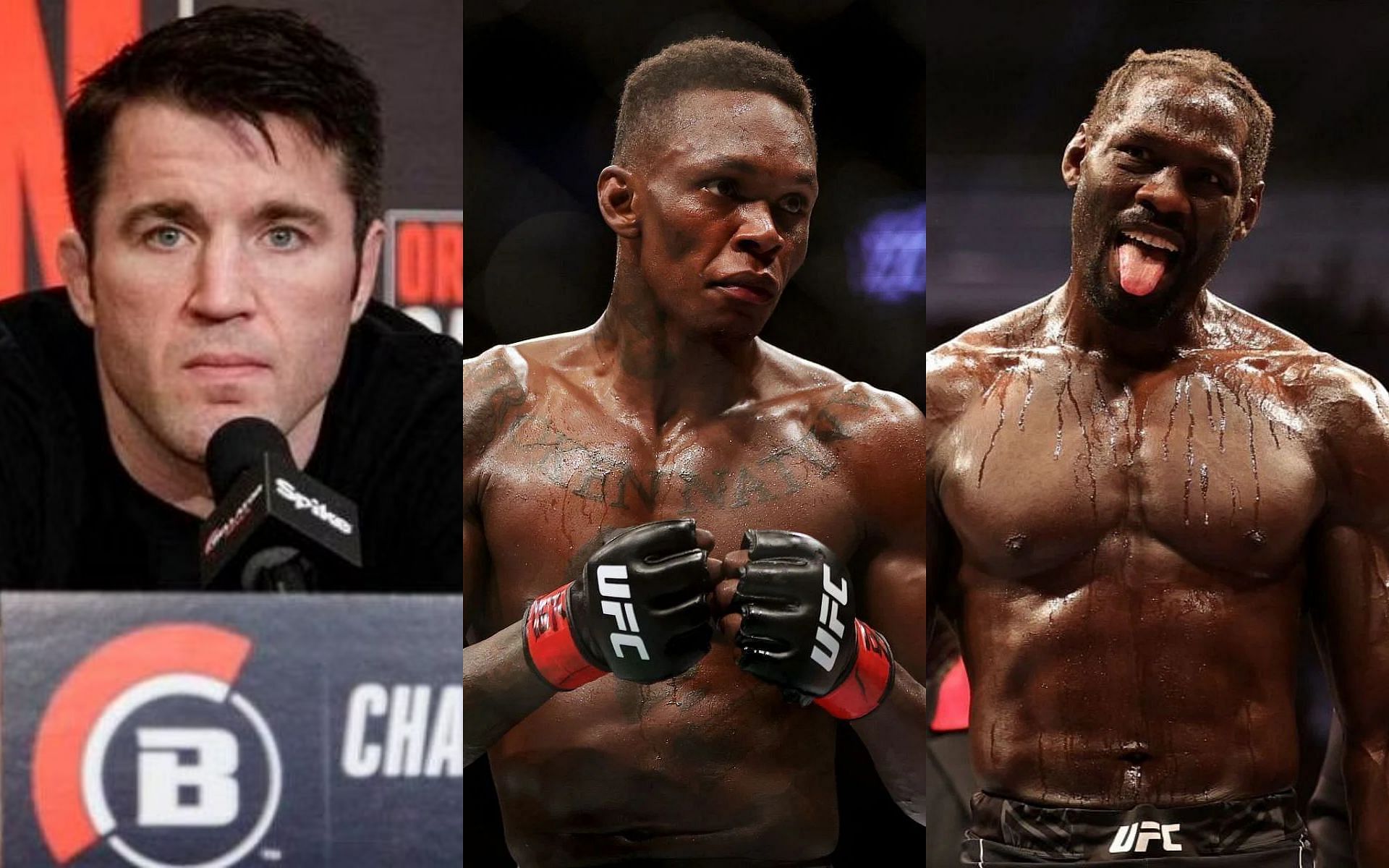 Chael Sonnen, Israel Adesanya, and Jared Cannonier (left to right)