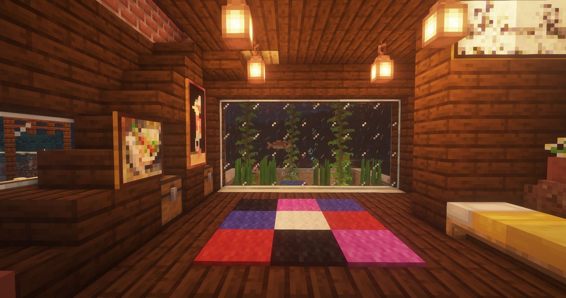 An example of a fish tank built into a wall (Image via r/minecraft)