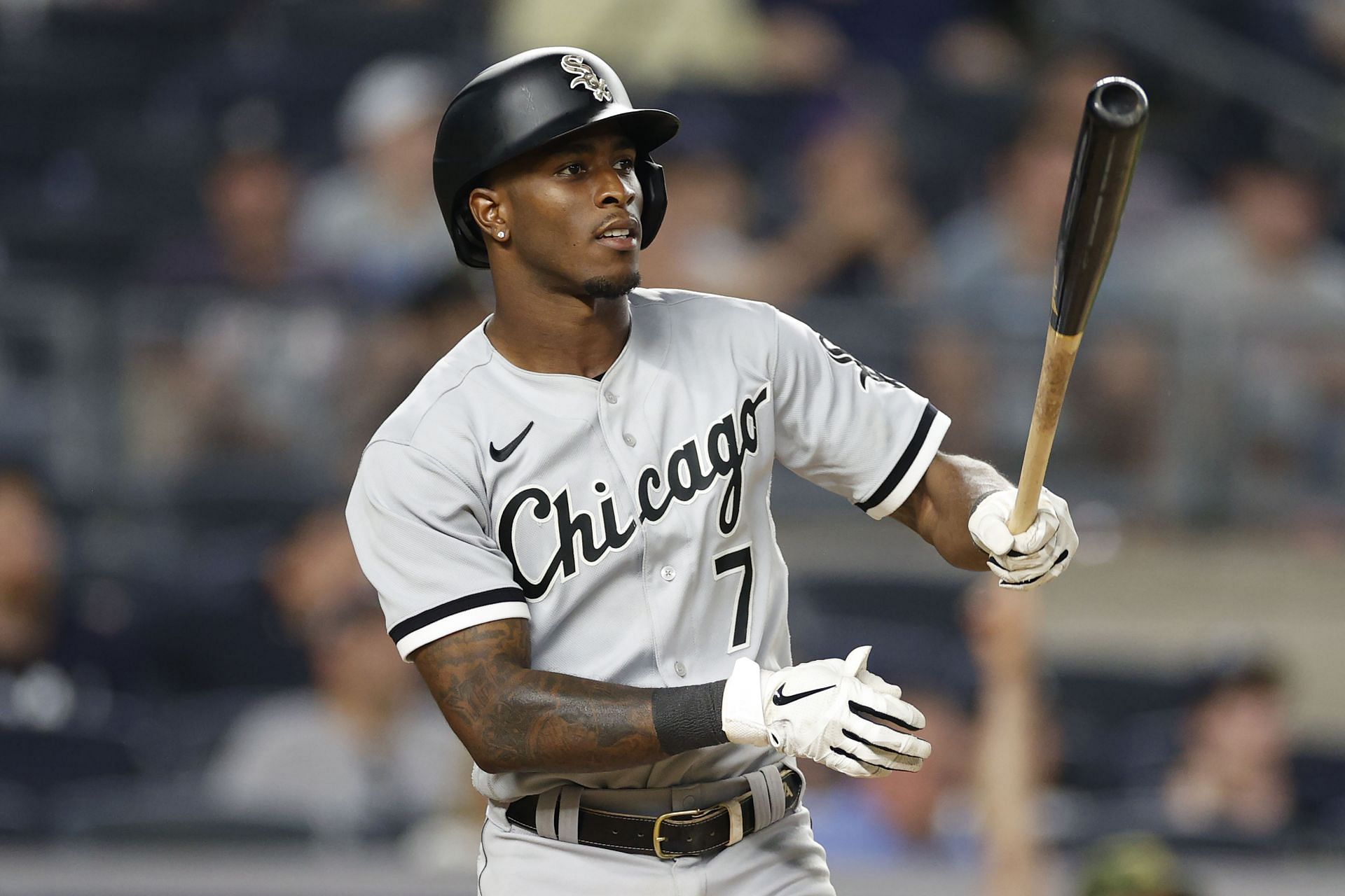 Tim Anderson bats as in a Chicago White Sox v New York Yankees game.