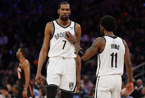 Kevin Durant and Kyrie Irving of the Brooklyn Nets