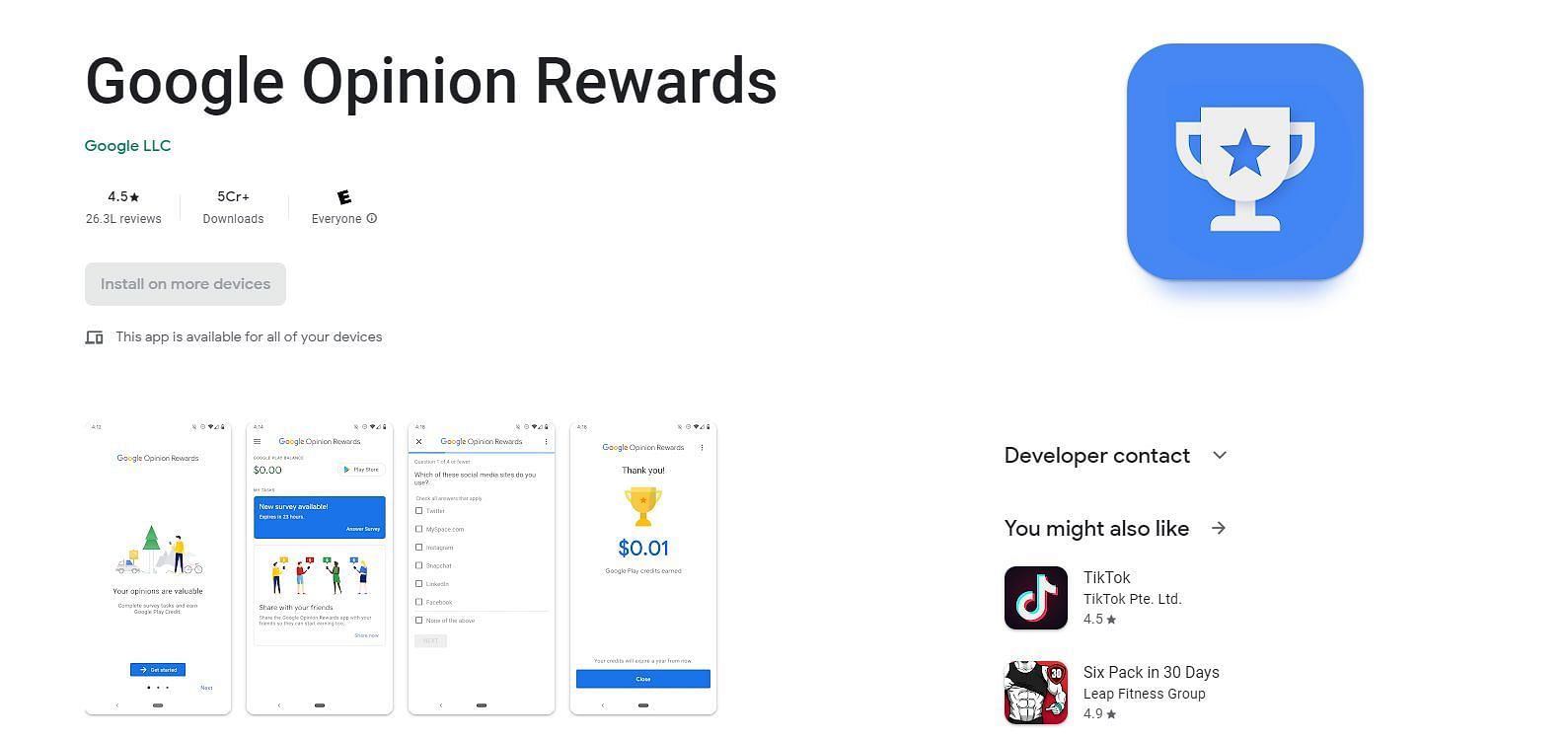 Google Opinion Rewards is a great app to utilize (Image via Google Play Store)
