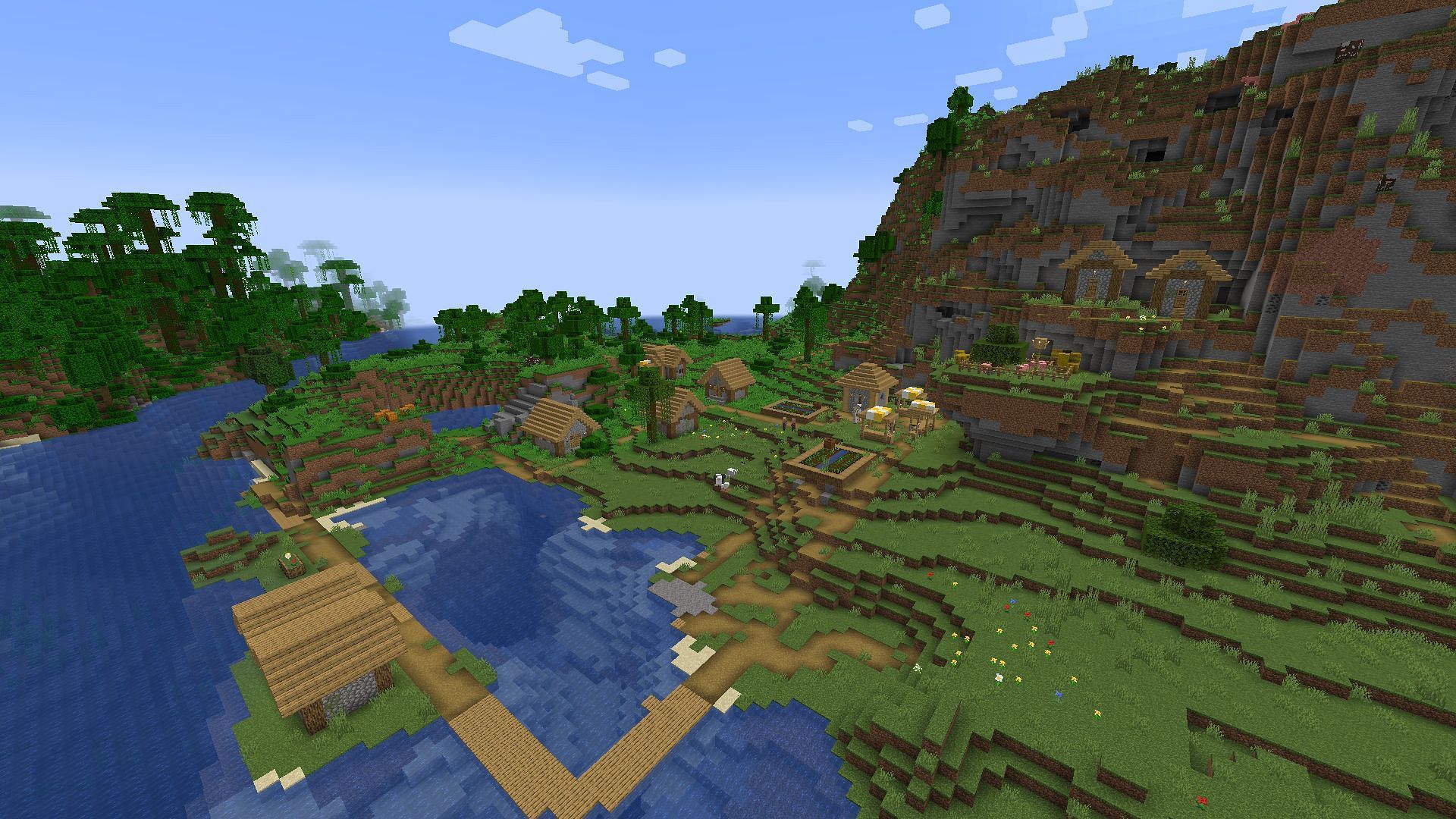 The large coastal village found near spawn (Image via Minecraft)
