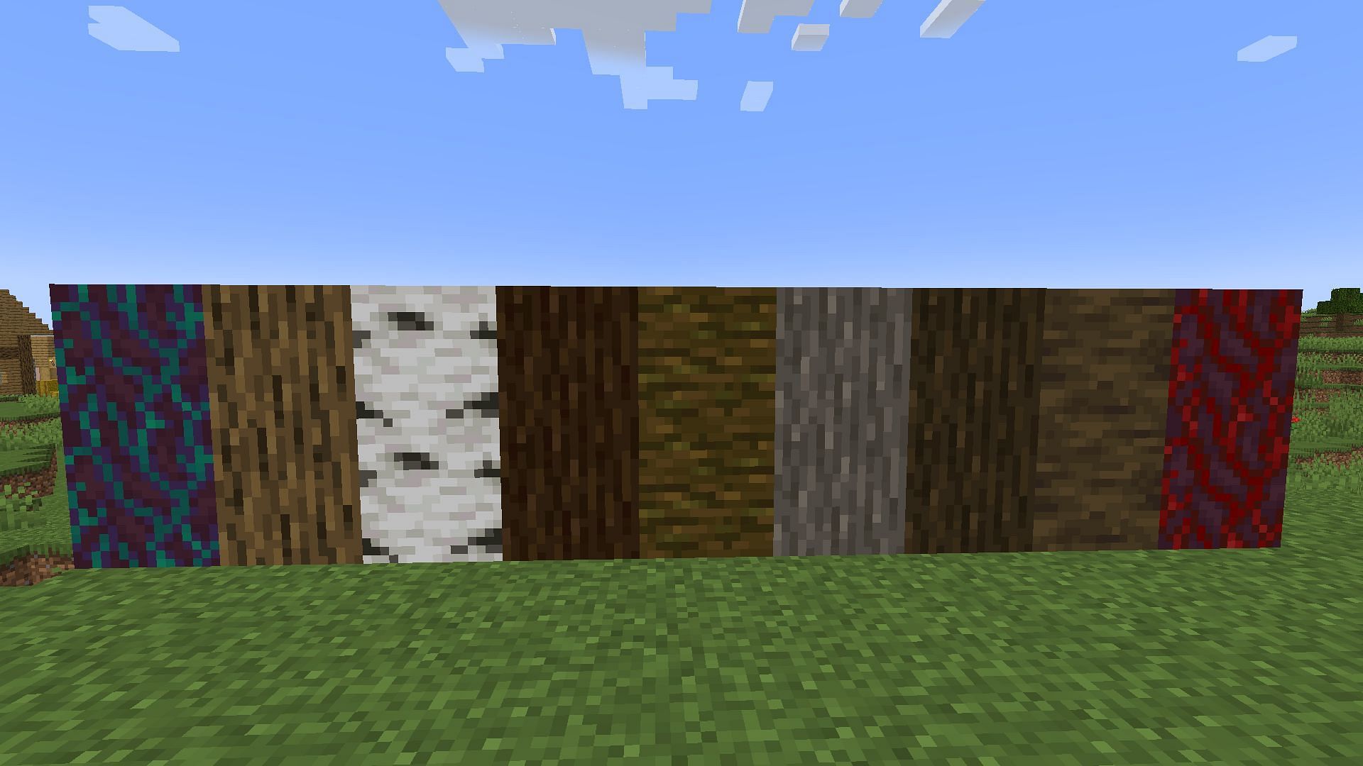 All the different logs in the game (Image via Minecraft)