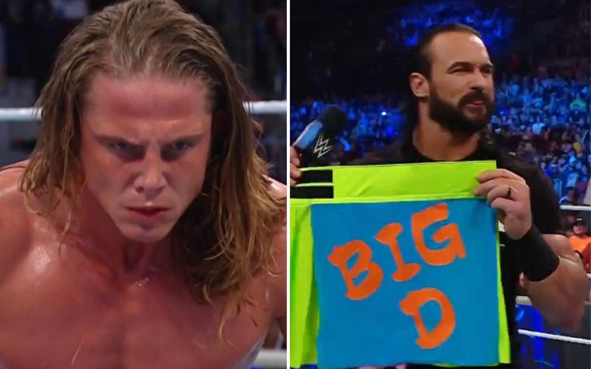 A frustrated Riddle (left); &quot;Big D&quot; Drew McIntyre (right)