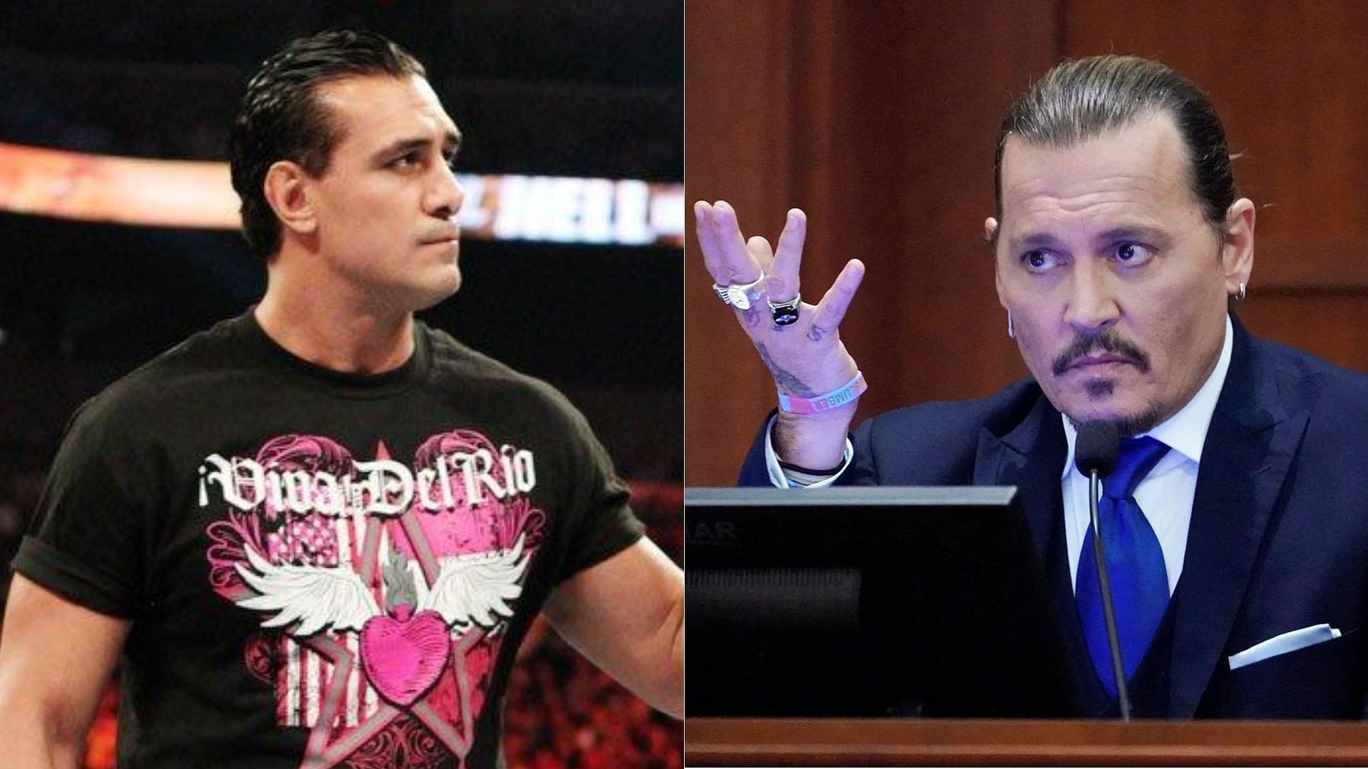 Alberto Del Rio (left) - Image via WWE; Johnny Depp (right) - Image via Getty Images/Steve Helber