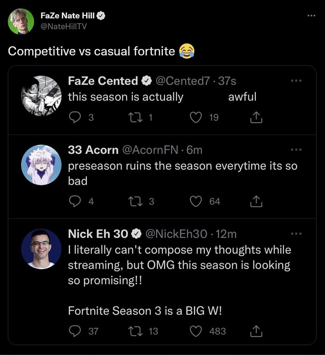 FaZe Nate Hill compares the competitive versus casual gaming community (Image via NateHillTV/Twitter)