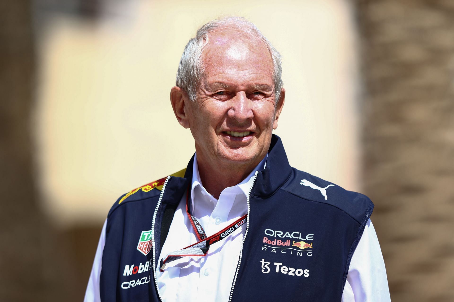 Helmut Marko looks on in the Paddock before practice ahead of the F1 Grand Prix of Bahrain at Bahrain International Circuit on March 18, 2022 in Bahrain, Bahrain. (Photo by Mark Thompson/Getty Images)