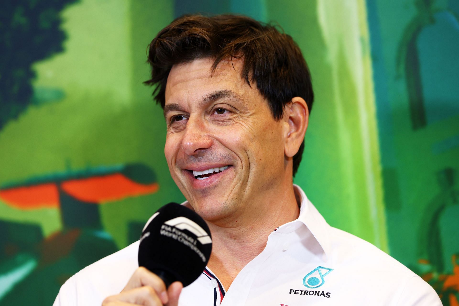 Mercedes team principal Toto Wolff speaks to the media during the 2022 F1 Azerbaijan GP weekend (Photo by Clive Rose/Getty Images)
