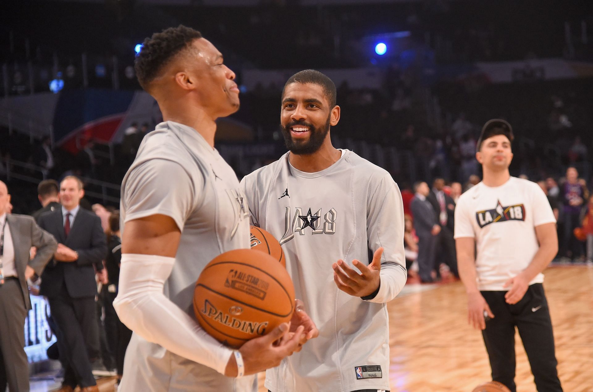 Russell Westbrook and Kyrie Irving during the NBA All-Star Game 2018