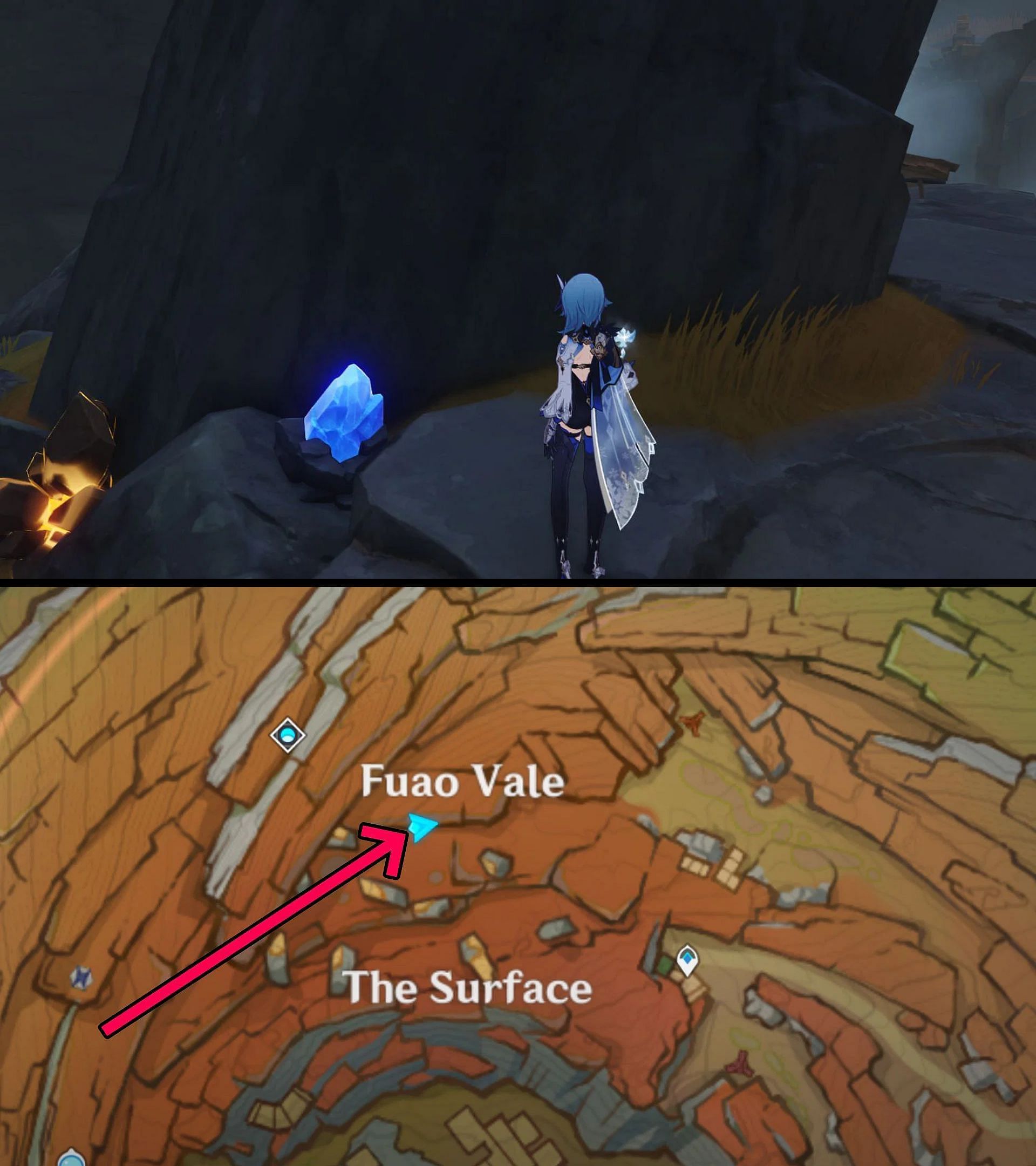 The second location, as it appears in the game and on the map (Image via HoYoverse)
